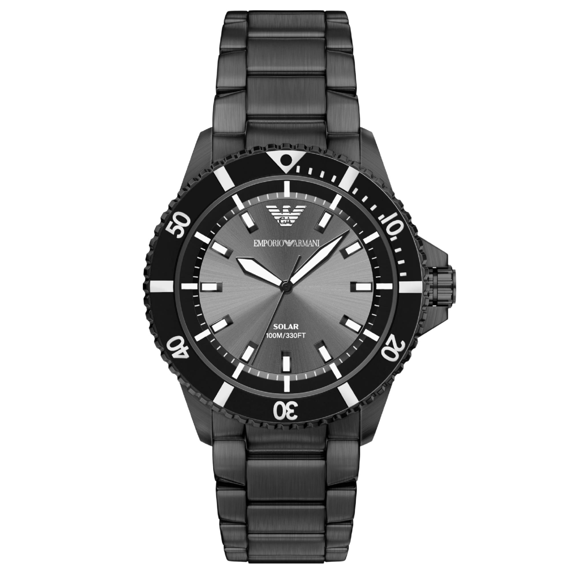 Emporio Armani World Explorer 42mm Solar Grey Dial Steel Mens Quartz Watch AR11831