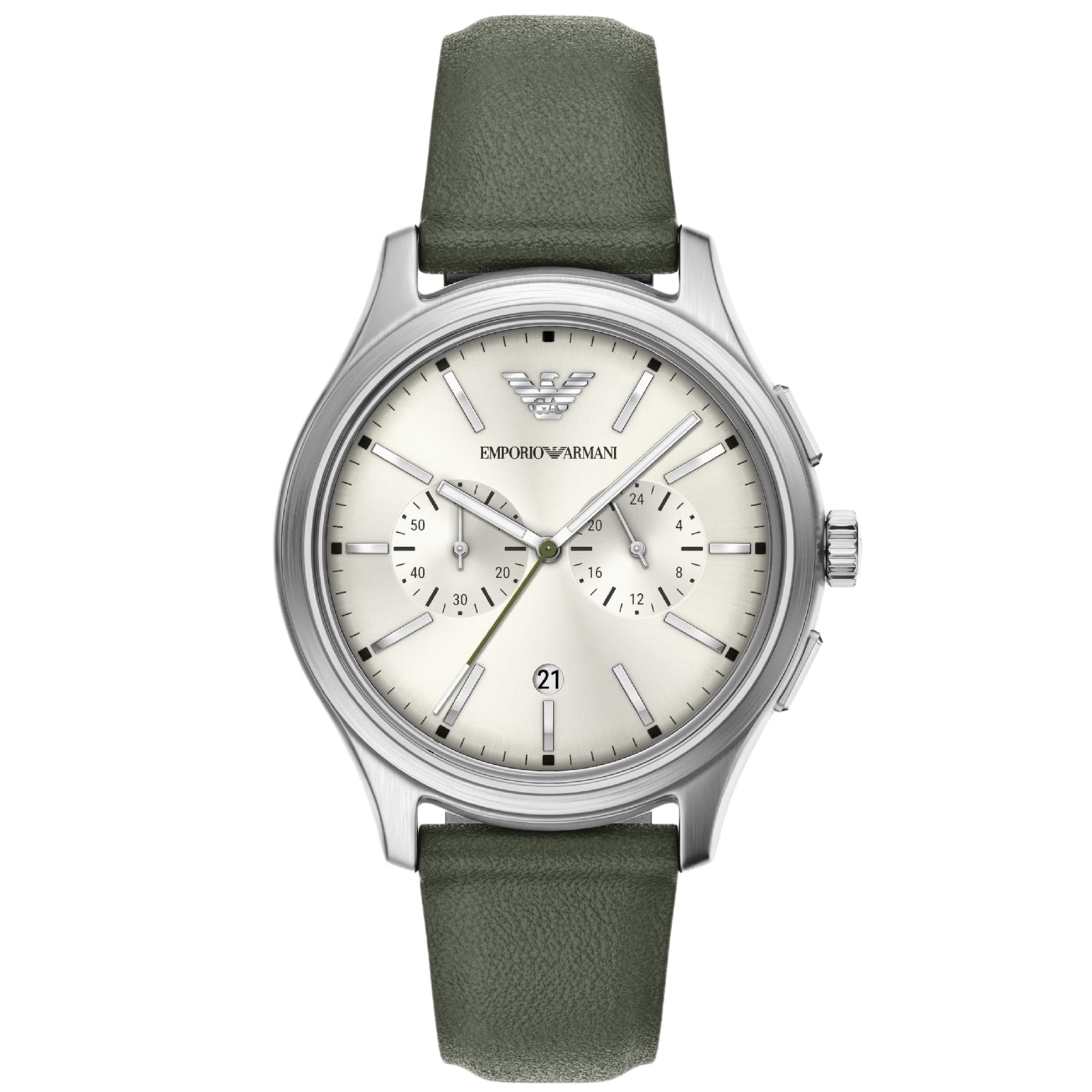 Emporio Armani Dario 42mm Chronograph Ivory Dial Leather Mens Quartz Watch AR11801