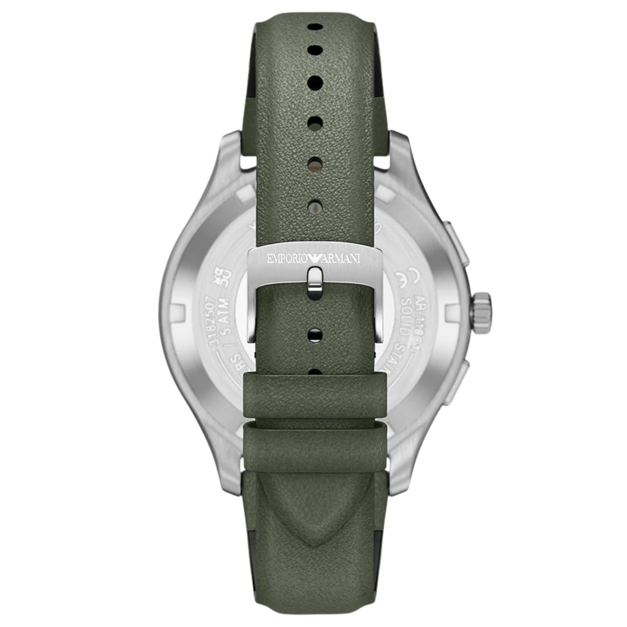Emporio Armani Dario 42mm Chronograph Ivory Dial Leather Mens Quartz Watch AR11801