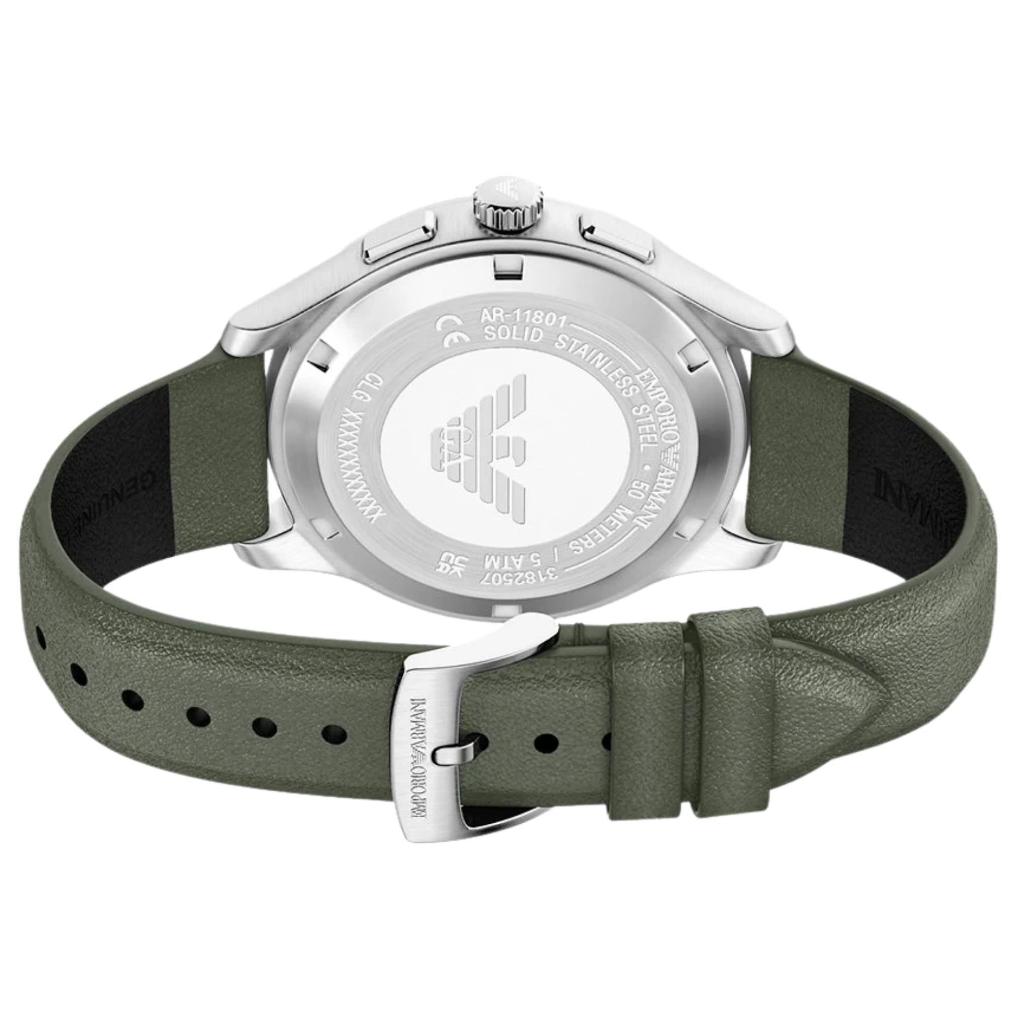 Emporio Armani Dario 42mm Chronograph Ivory Dial Leather Mens Quartz Watch AR11801