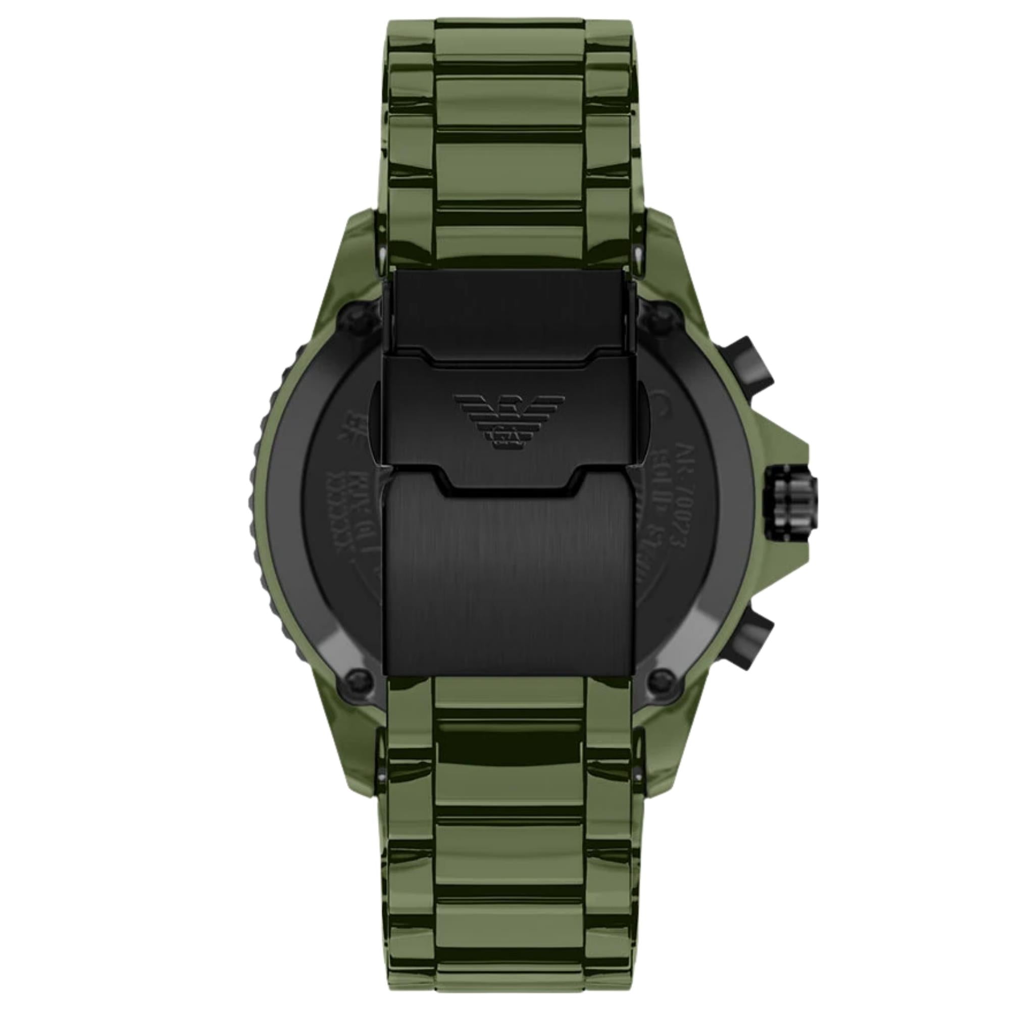 Emporio Armani World Explorer 44m Solar Chronograph Green Dial Ceramic Mens Quartz Watch AR70023