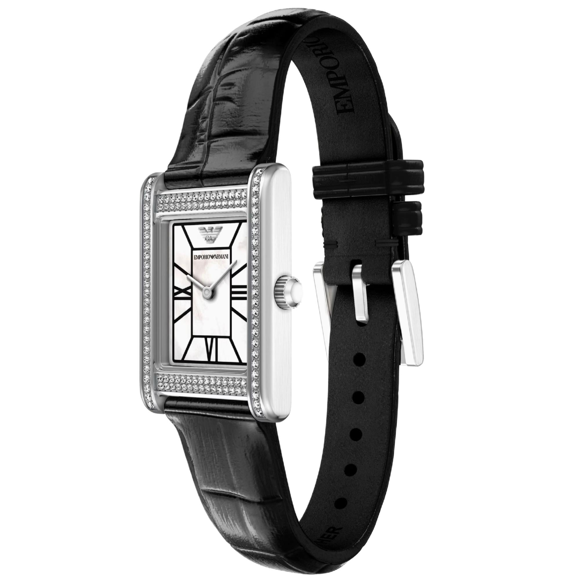 Emporio Armani Genni 22.5mm Mother of Pearl Dial Leather Ladies Quartz Watch AR11803