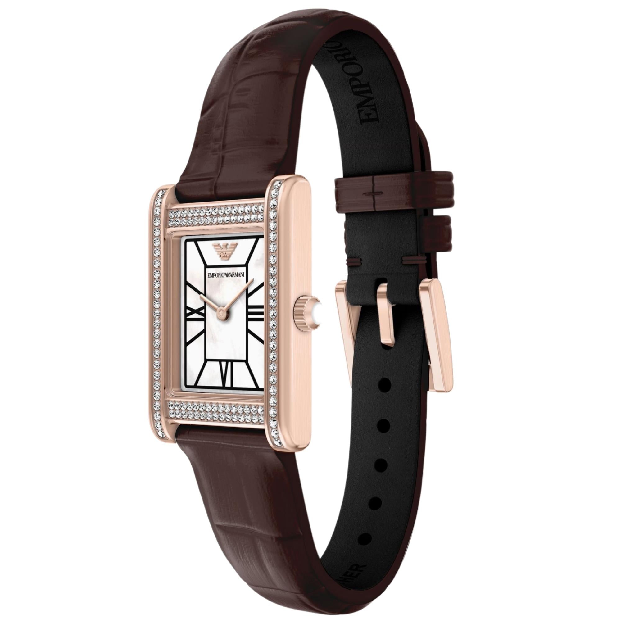 Emporio Armani Genni 22.5mm Mother of Pearl Dial Leather Ladies Quartz Watch AR11804