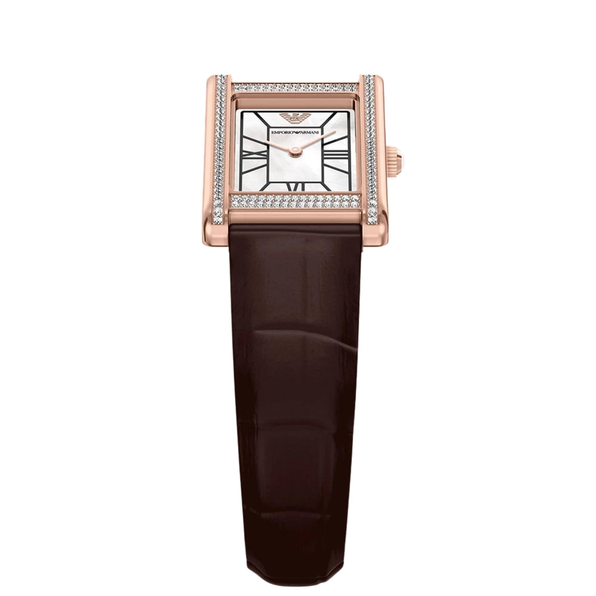 Emporio Armani Genni 22.5mm Mother of Pearl Dial Leather Ladies Quartz Watch AR11804