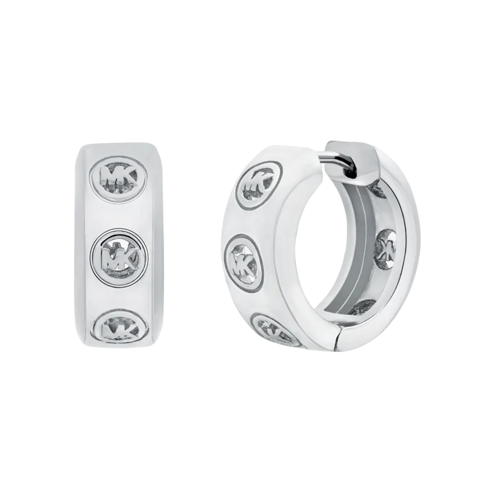 Michael Kors MK Silver Logo Huggie Ladies Earrings MKJ8655040