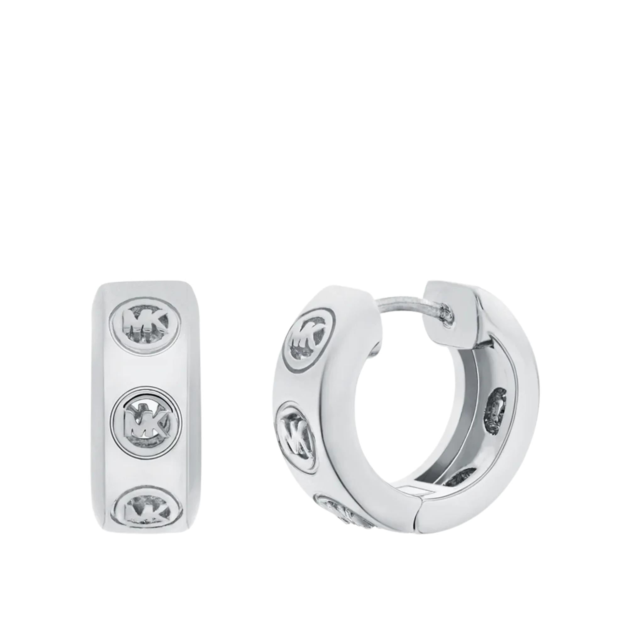 Michael Kors MK Silver Logo Huggie Ladies Earrings MKJ8655040