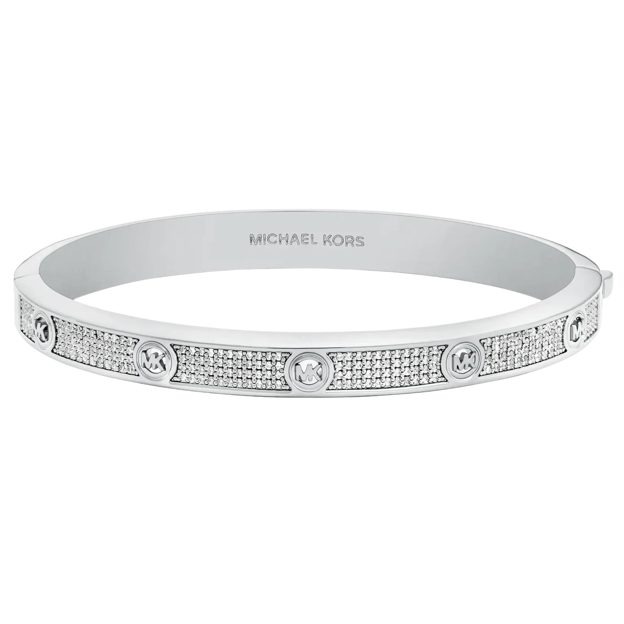Michael Kors MK Silver Pavé Logo Ladies Bangle Bracelet MKJ8653040