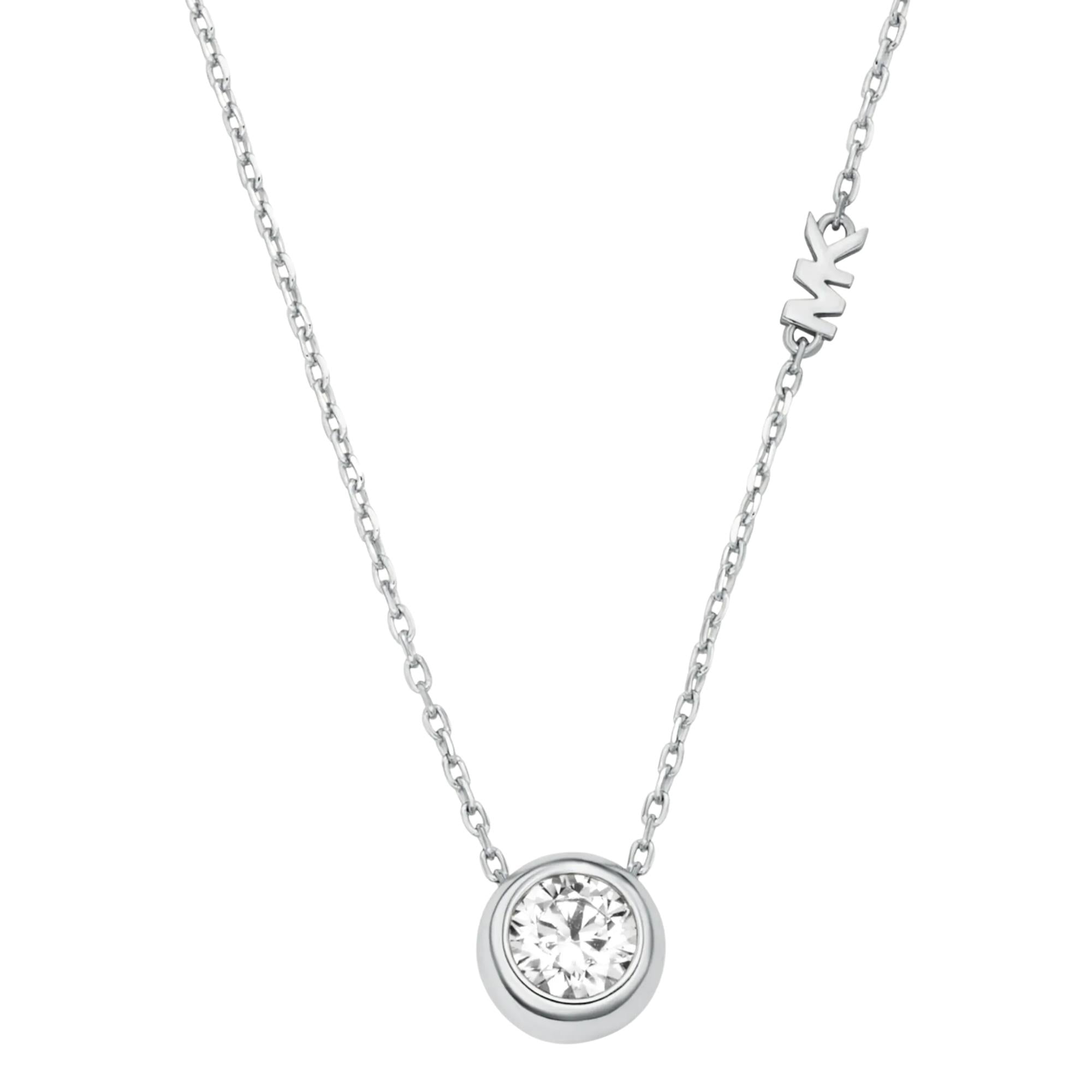 Michael Kors Brilliance Silver Round Stone Pendant Ladies Necklace MKJ8659040