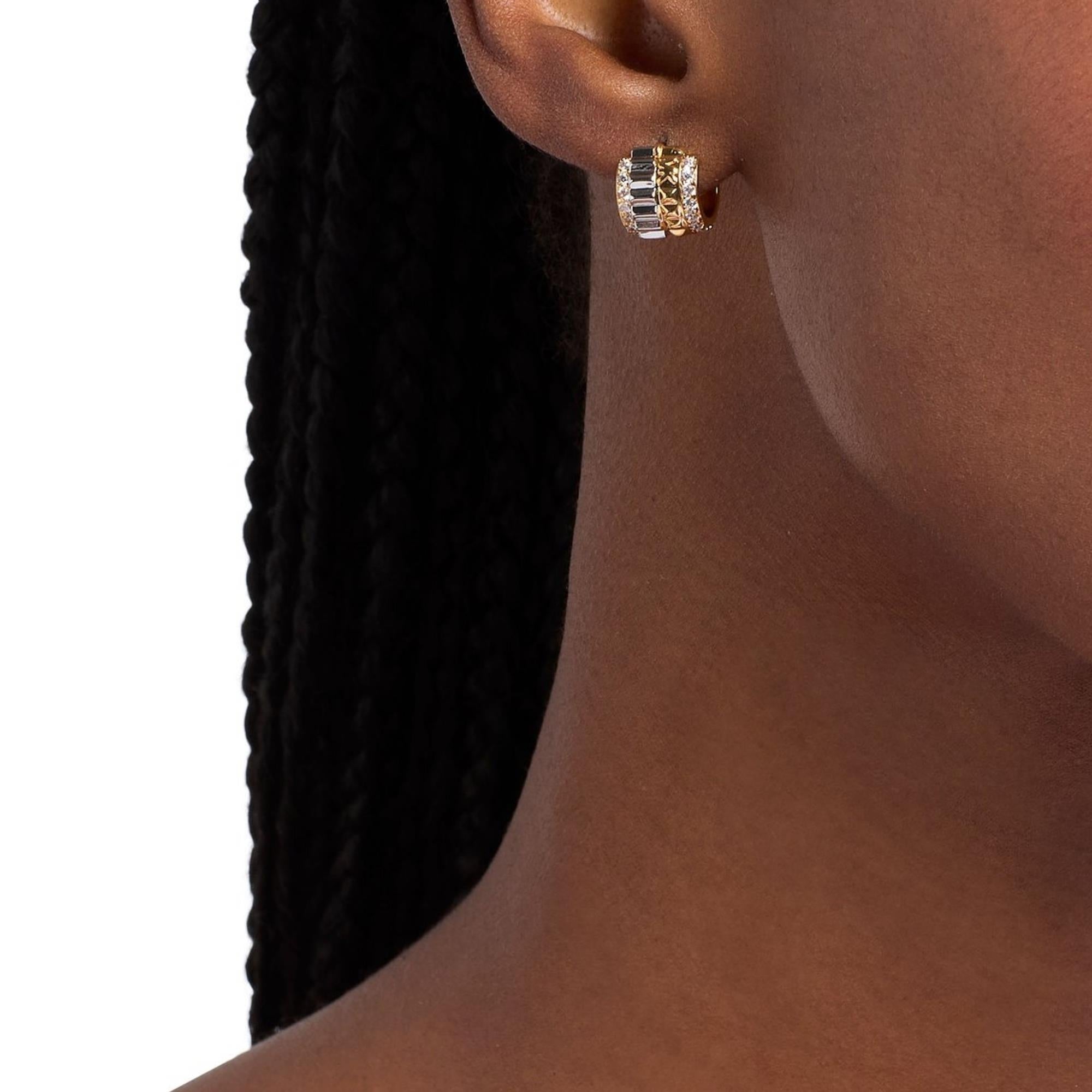 Michael Kors Lexington Two-Tone Pavé Fluted Huggie Ladies Earrings MKJ8647931