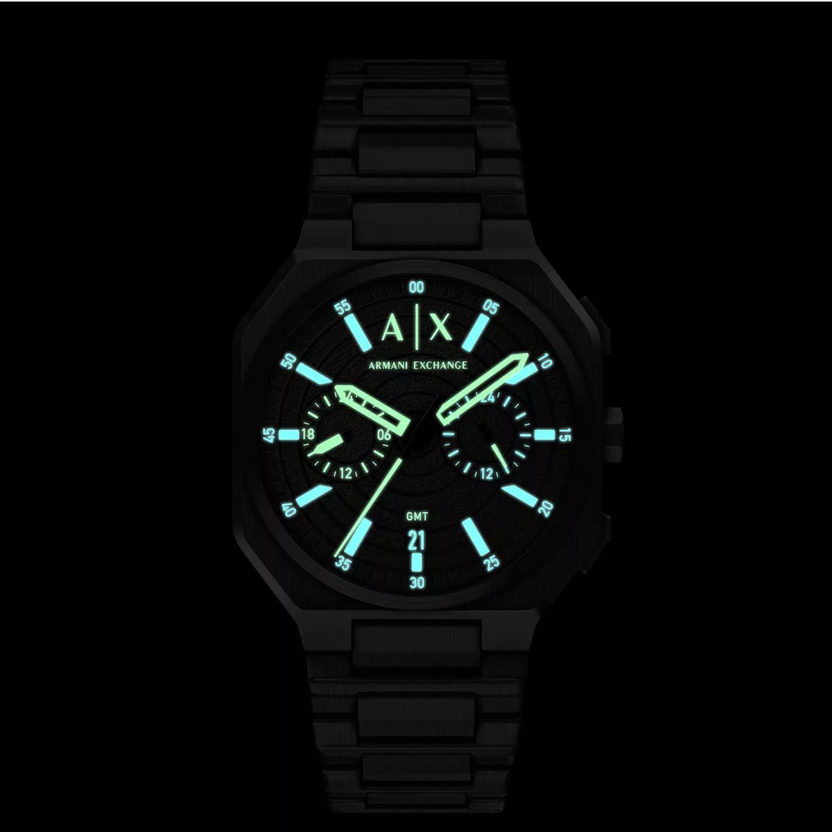 Armani Exchange Bass 40mm Dual-Time Black Dial Steel Mens Quartz Watch AX1478