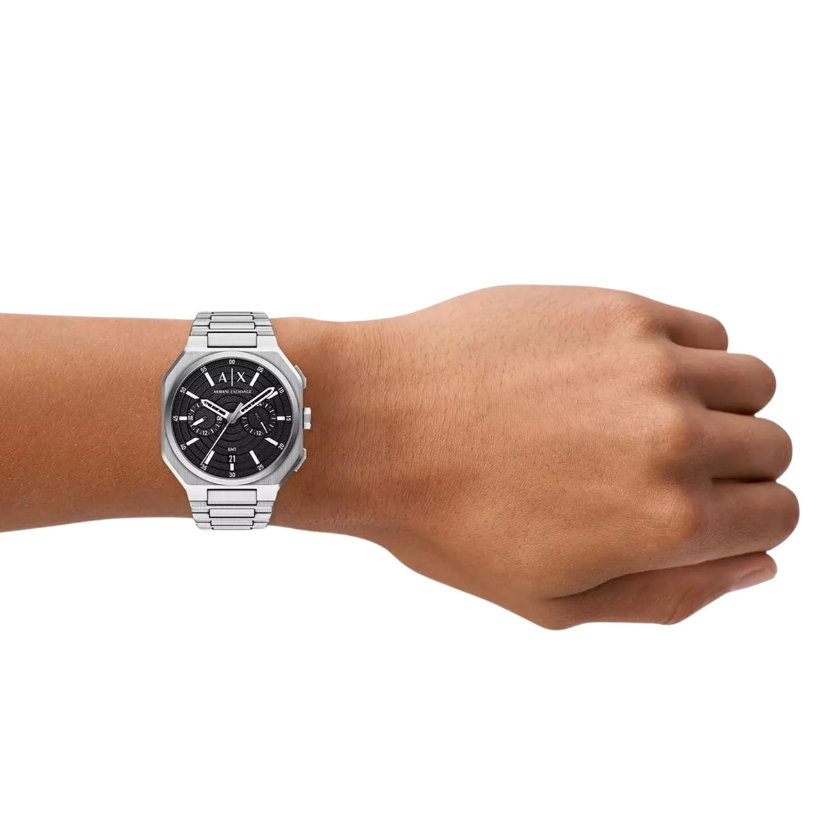 Armani Exchange Bass 40mm Dual-Time Black Dial Steel Mens Quartz Watch AX1475