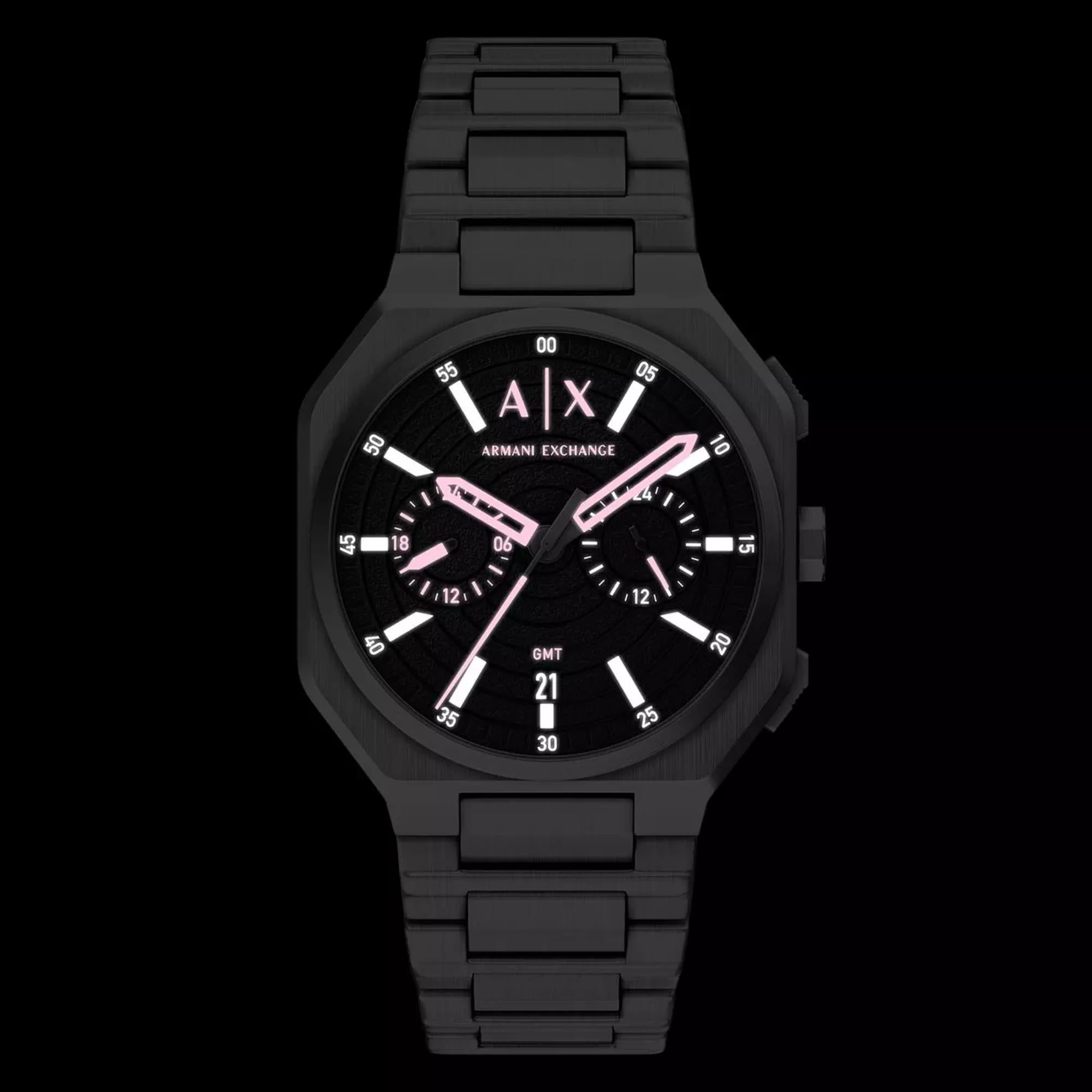 Armani Exchange Bass 40mm Dual-Time Black Dial Steel Mens Quartz Watch AX1475