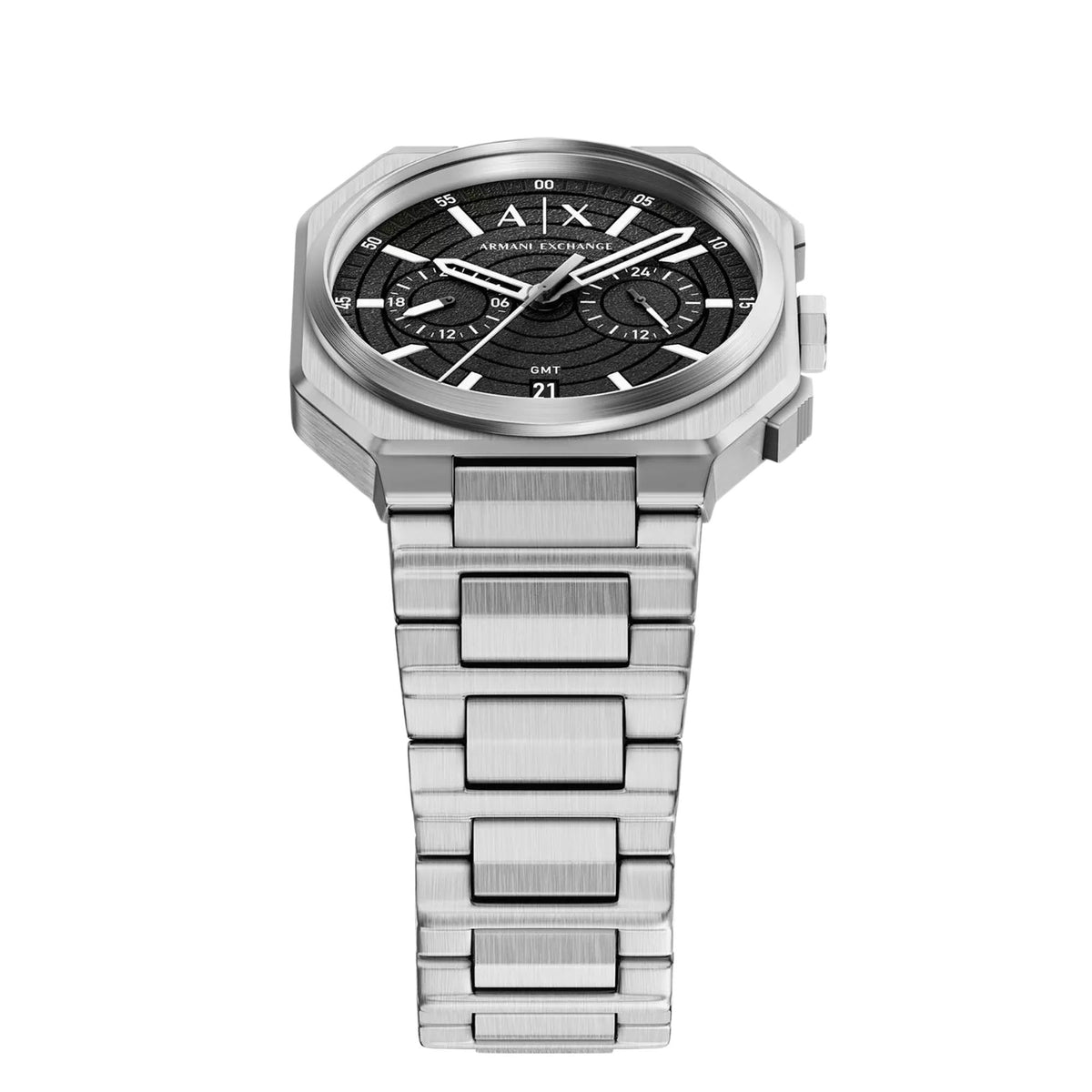 Armani Exchange Bass 40mm Dual-Time Black Dial Steel Mens Quartz Watch AX1475
