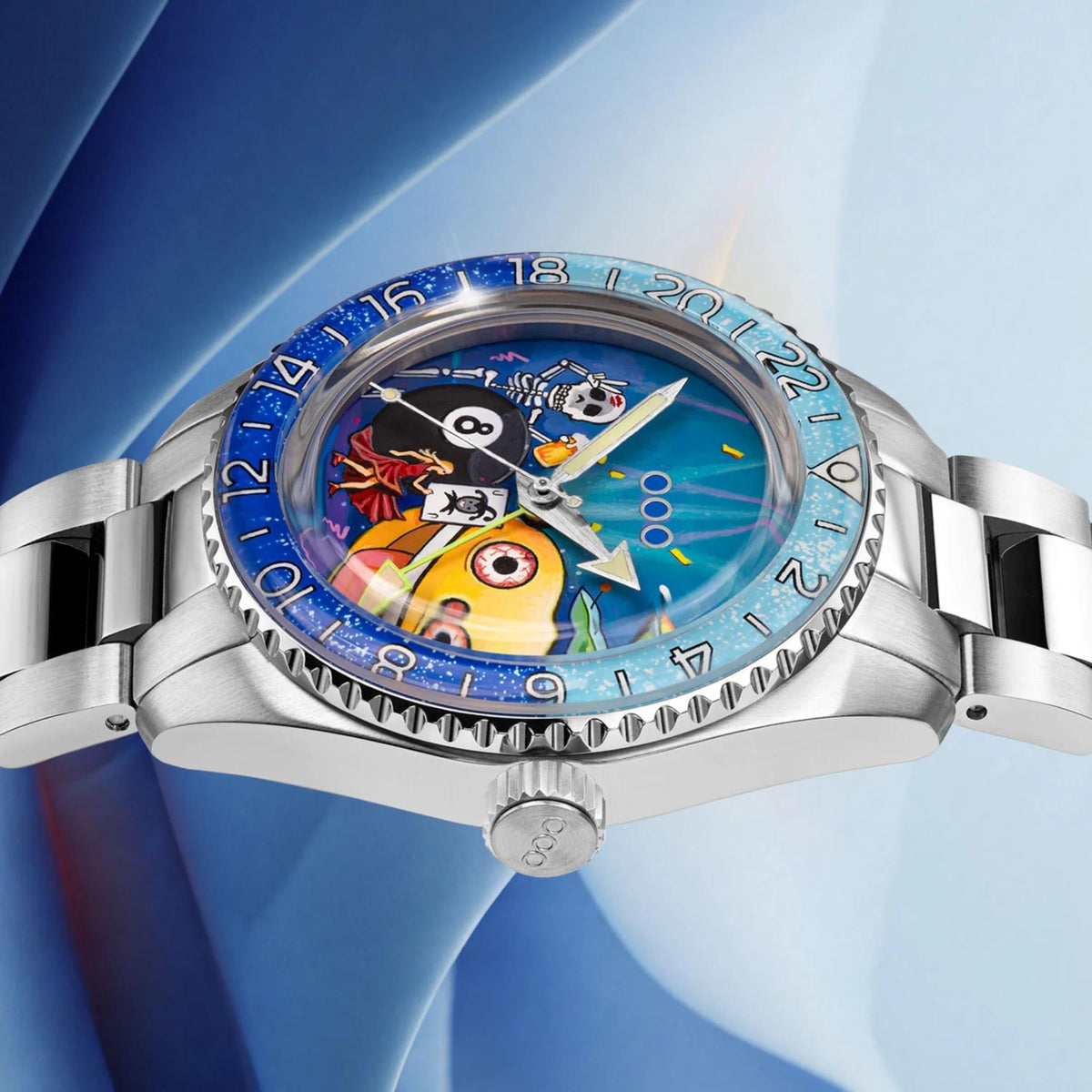 Out of Order x IFL Watches Shaker 'Happy Hour' 40mm Hand-Painted Dial Steel Mens Automatic Watch OOO.001-25.HH.BAND.SS