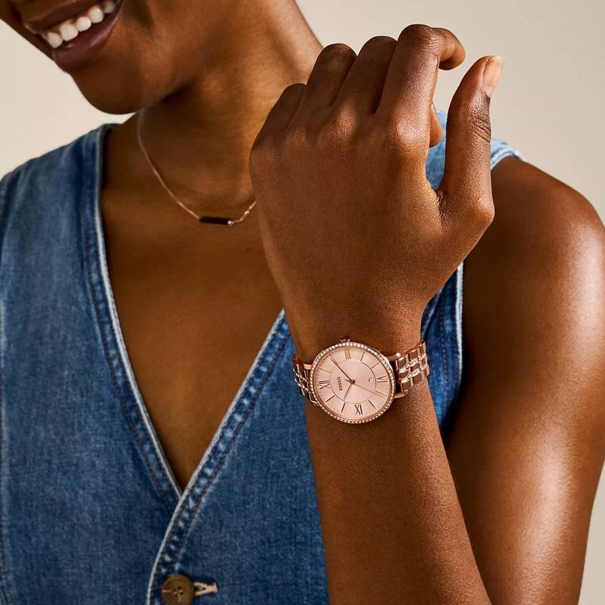Fossil Jacqueline 36mm Rose Gold Dial Steel Ladies Quartz Watch ES3546