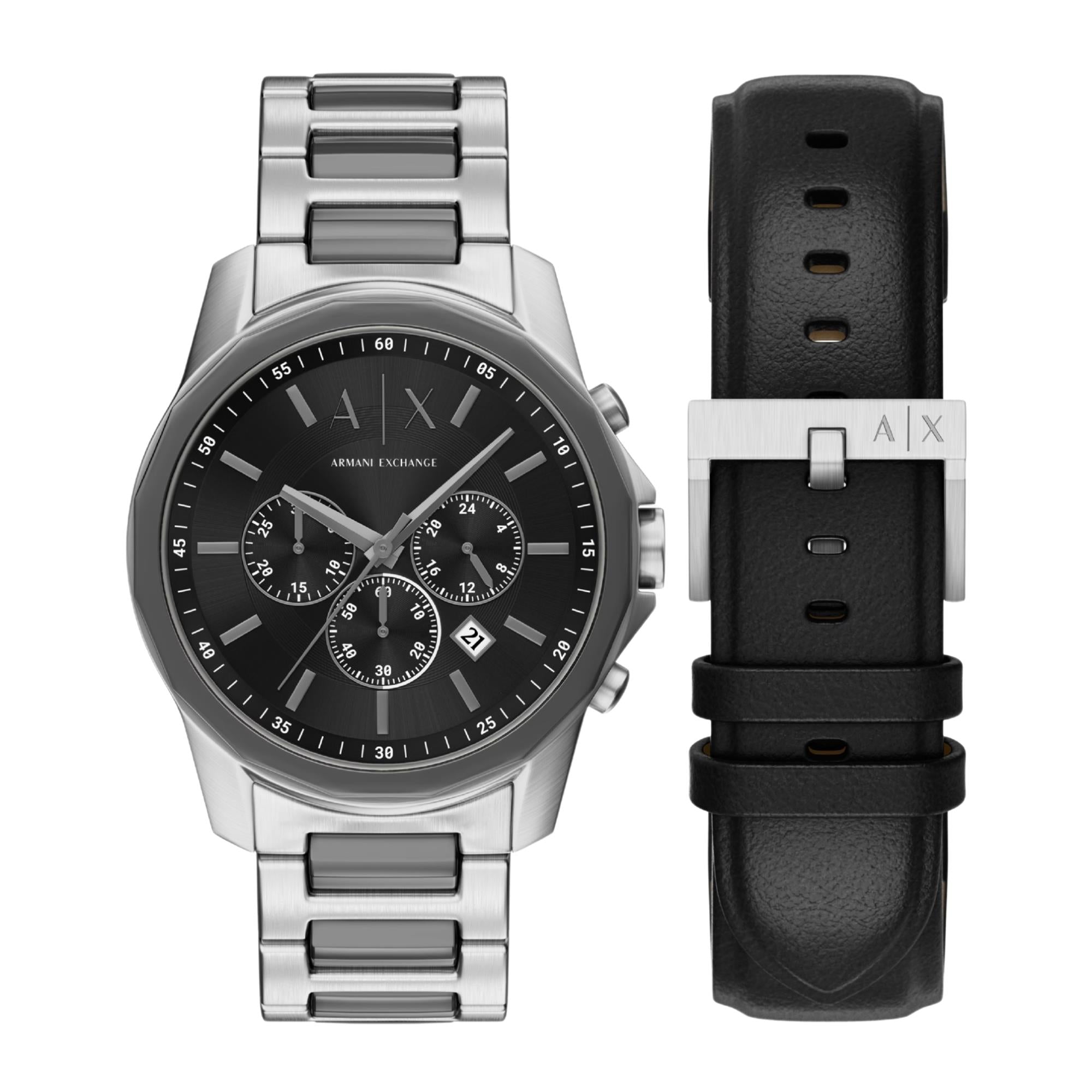 Armani Exchange Banks 44mm Chronograph Black Dial Steel and Steel Mens