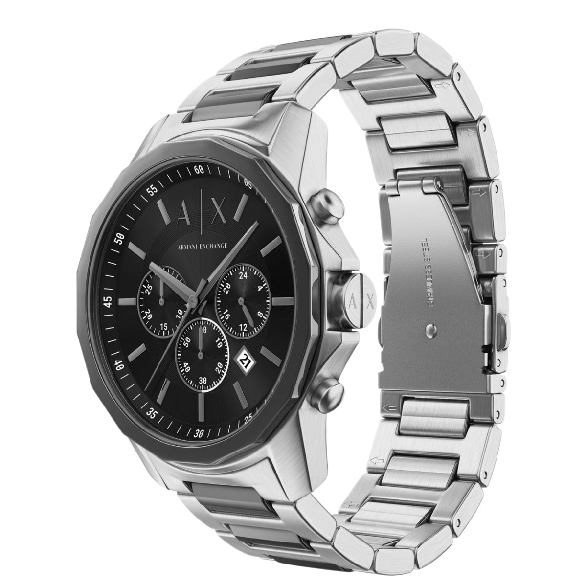 Armani Exchange Banks 44mm Chronograph Black Dial Steel and Steel Mens Quartz Watch AX7181SET