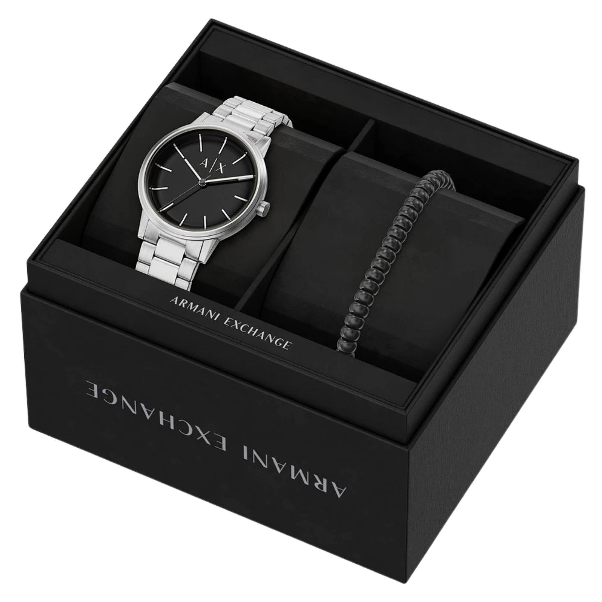 Armani Exchange Cayde 42mm Black Dial Steel Mens Quartz Watch AX7182SET