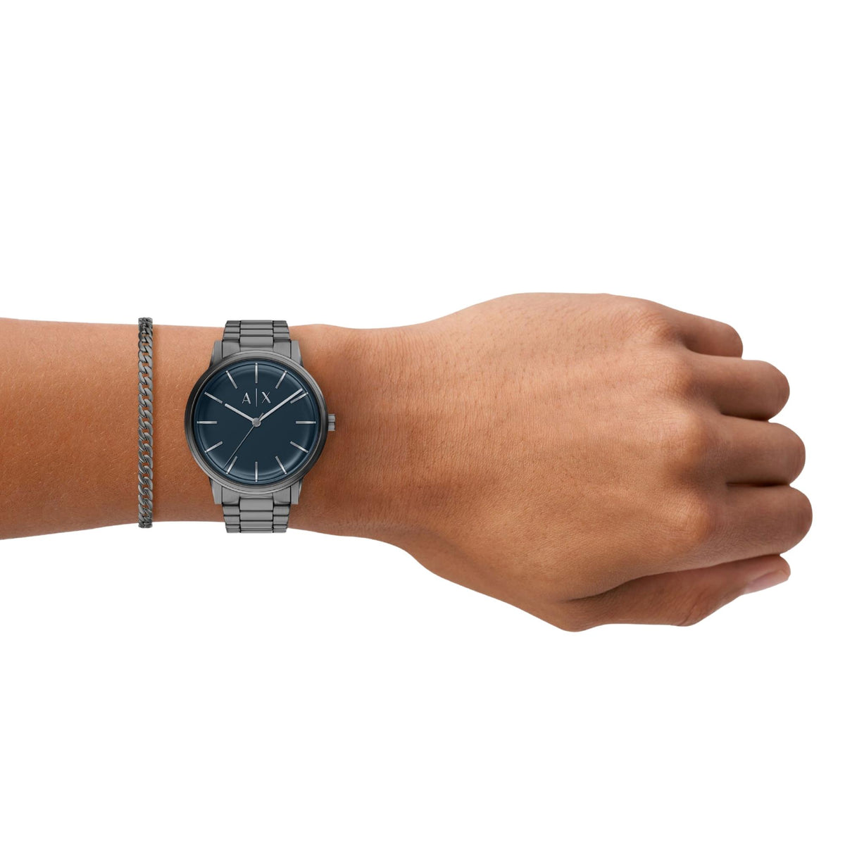 Armani Exchange Cayde 42mm Blue Dial Steel Mens Quartz Watch AX7183SET