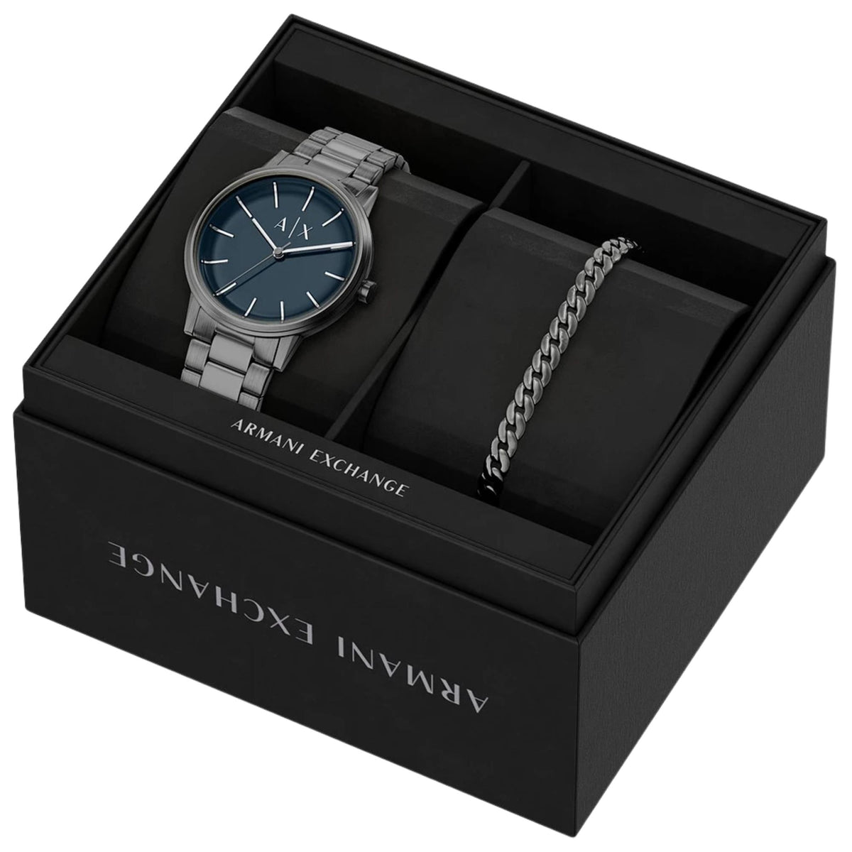 Armani Exchange Cayde 42mm Blue Dial Steel Mens Quartz Watch AX7183SET