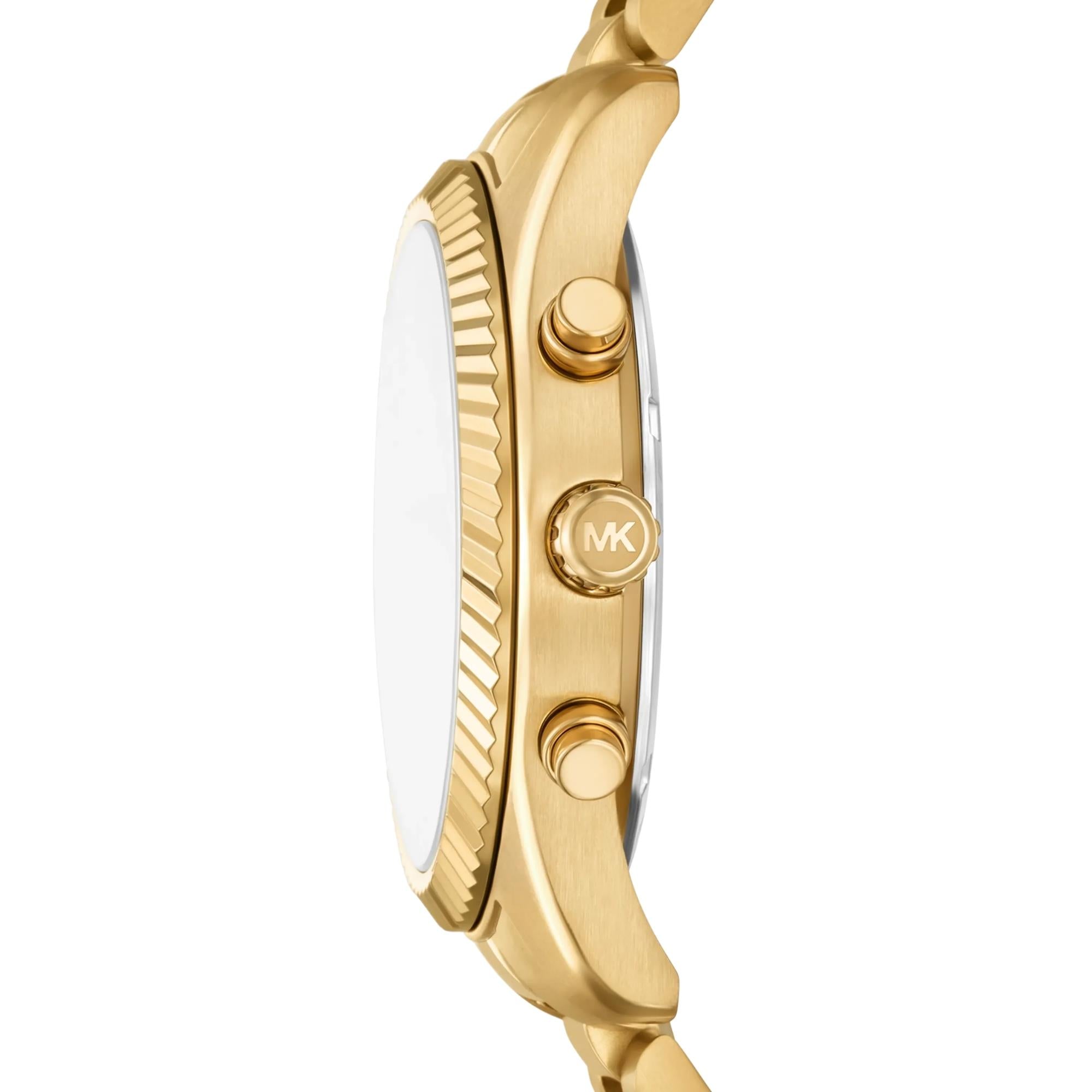 Michael Kors Lexington 45mm Chronograph Gold Dial Steel Mens Quartz Watch MK9276