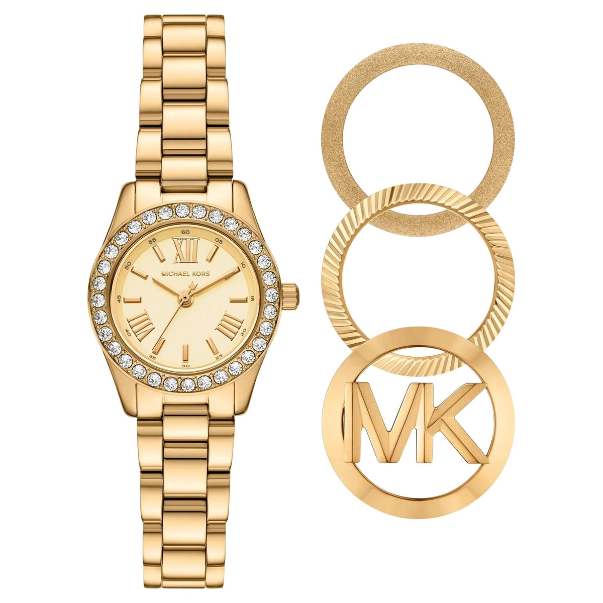 Michael Kors Lexington 26mm Gold Dial Steel Ladies Quartz Watch MK7659SET