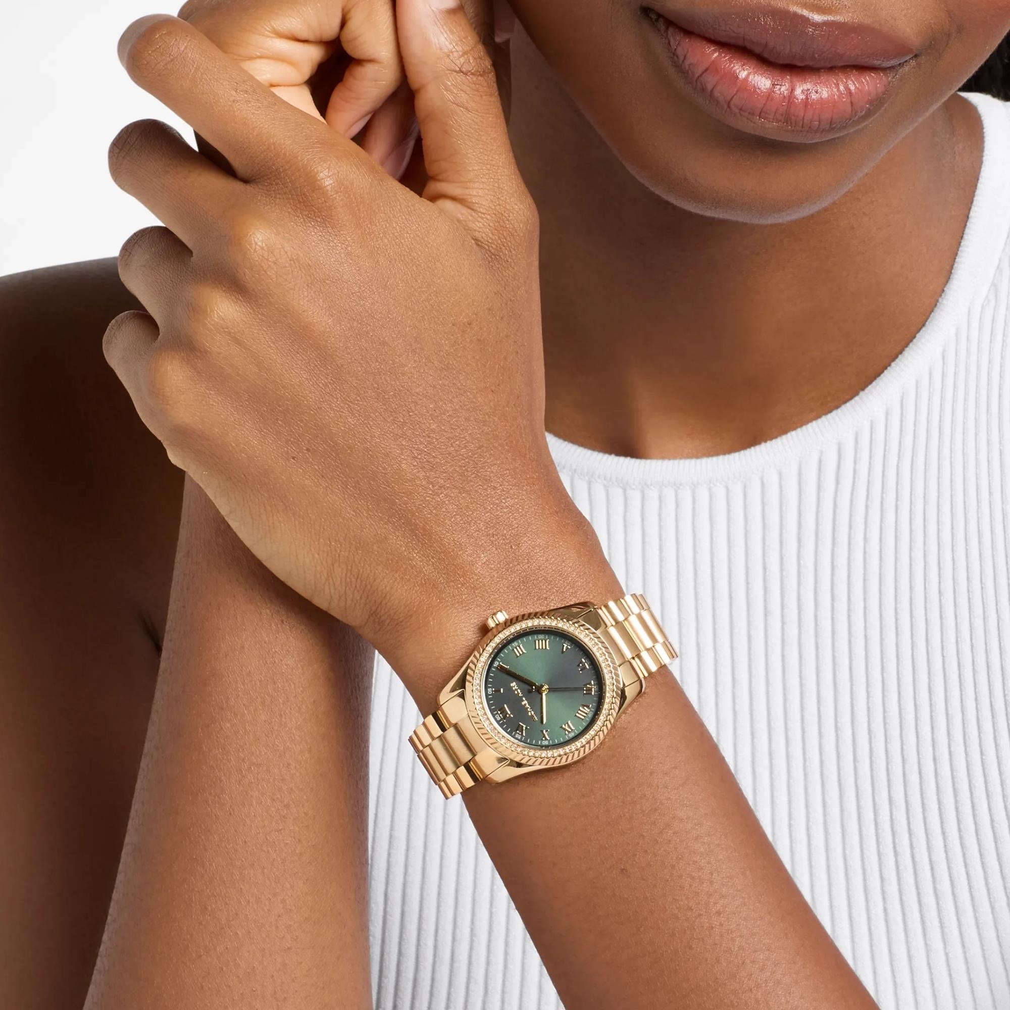 Michael Kors Lexington Pavé 33mm Green Dial Steel Ladies Quartz Watch MK7622