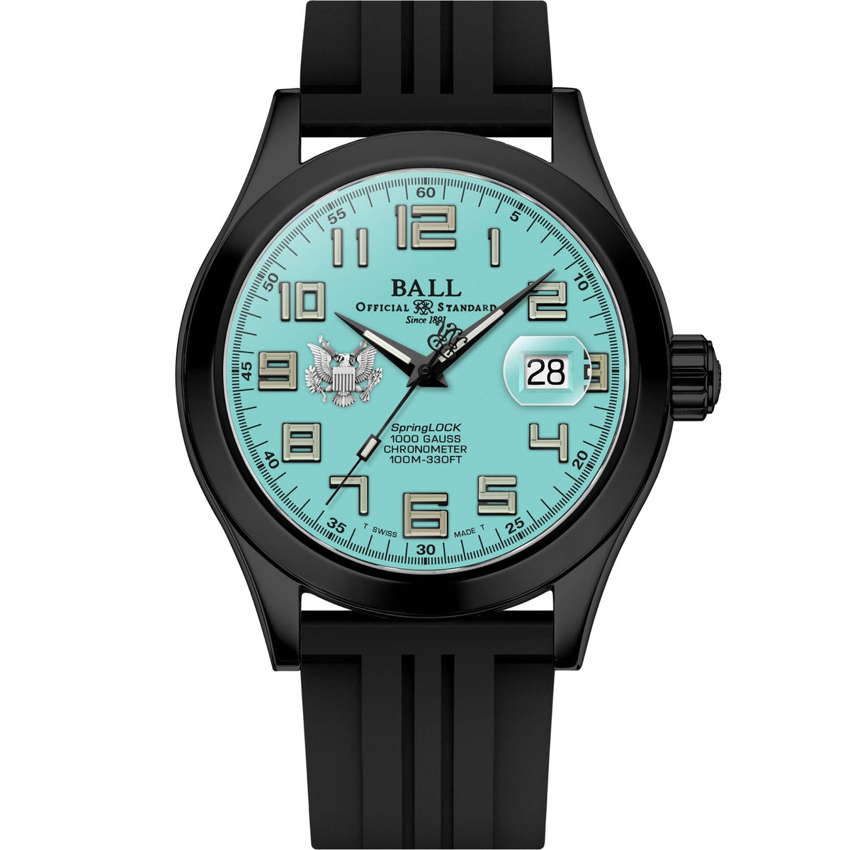 BALL Engineer III 'Army' 43mm Limited Edition Turquoise Dial Rubber Mens Automatic Watch NM2028C-P49C-TQ