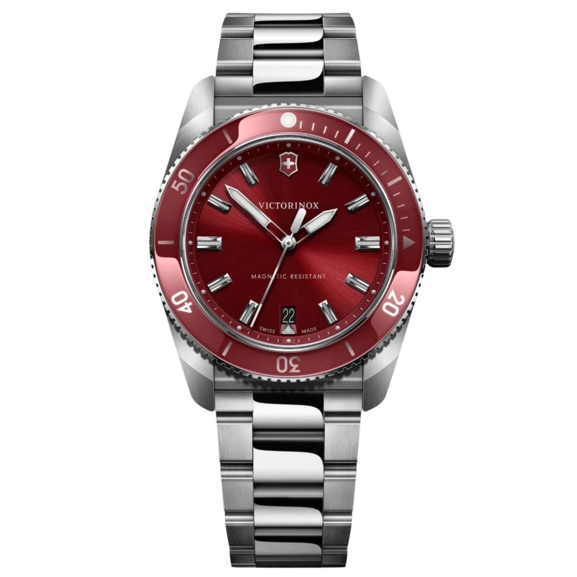 Victorinox Maverick 39mm Red Dial Steel Mens Quartz Watch 242098