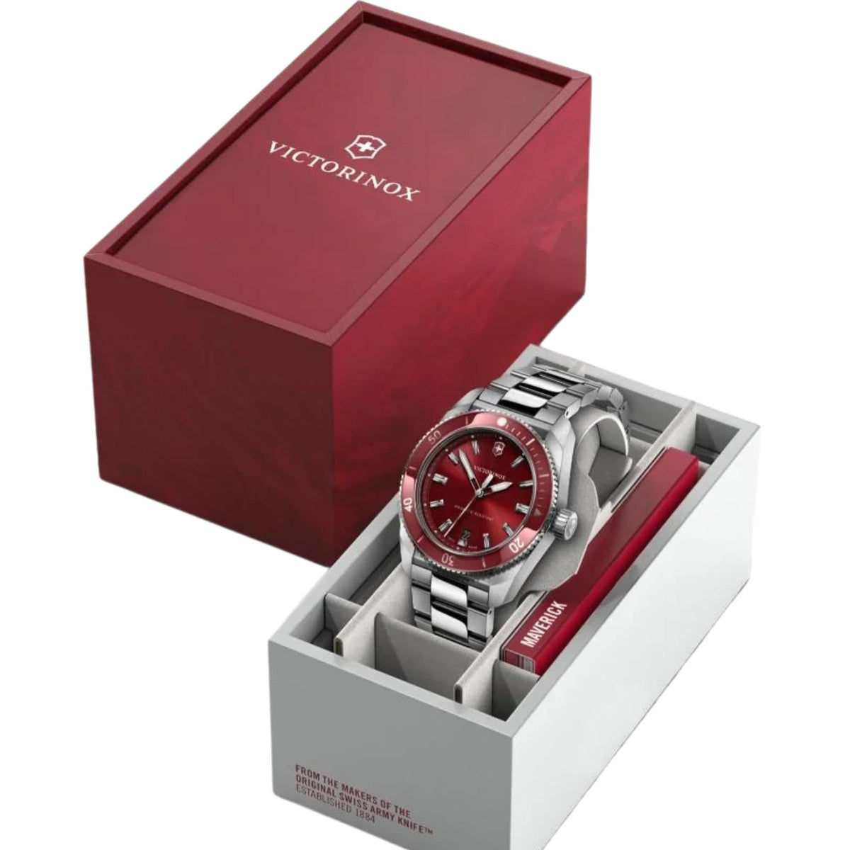 Victorinox Maverick 39mm Red Dial Steel Mens Quartz Watch 242098