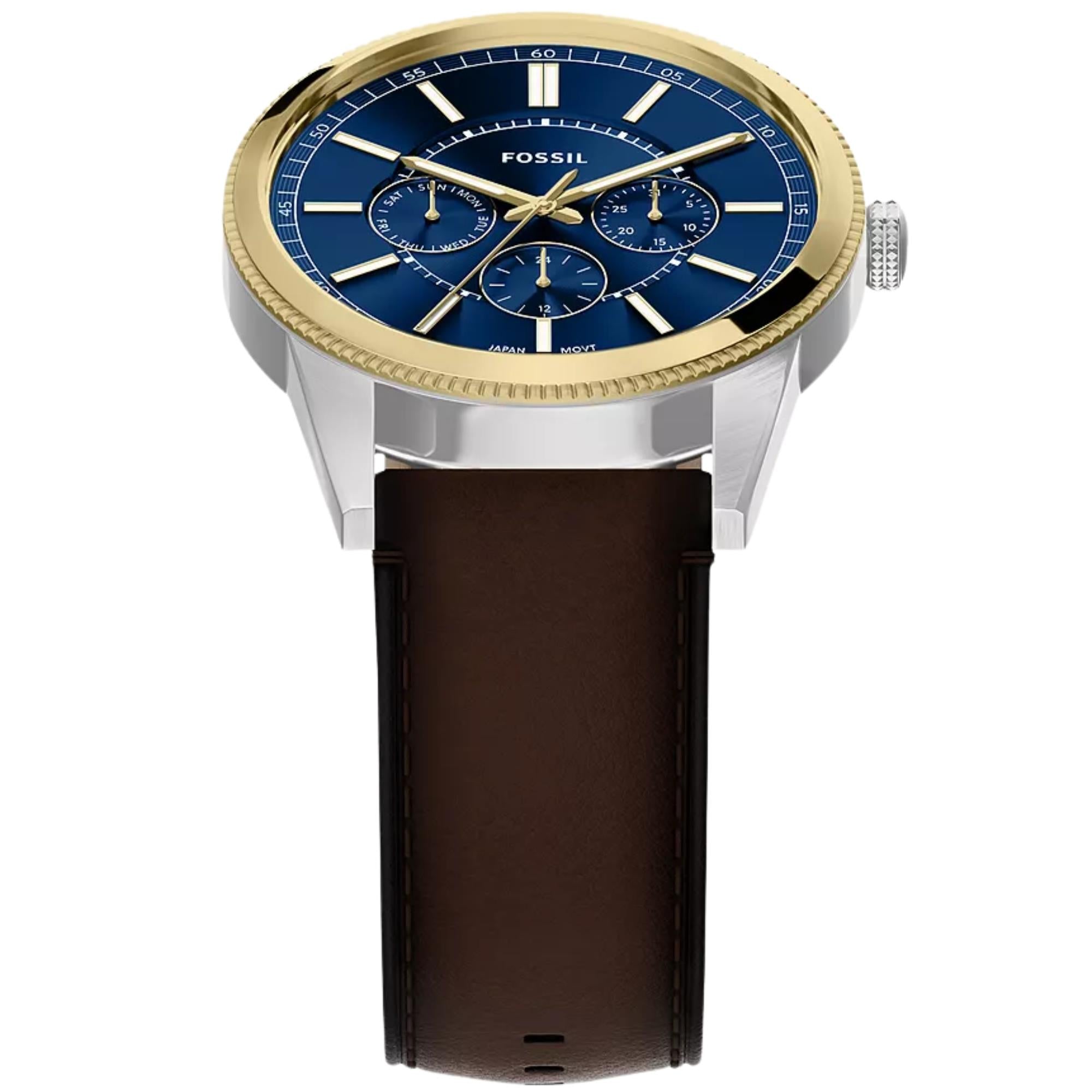 Fossil Pearson 42mm Multifunction Blue Dial Leather Mens Quartz Watch FS6195