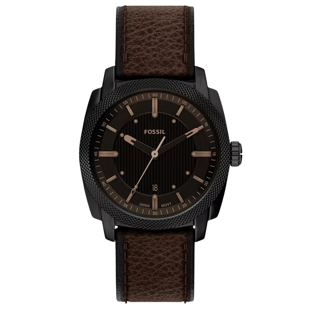 Fossil Machine 41mm Black Dial Leather Mens Quartz Watch FS6187