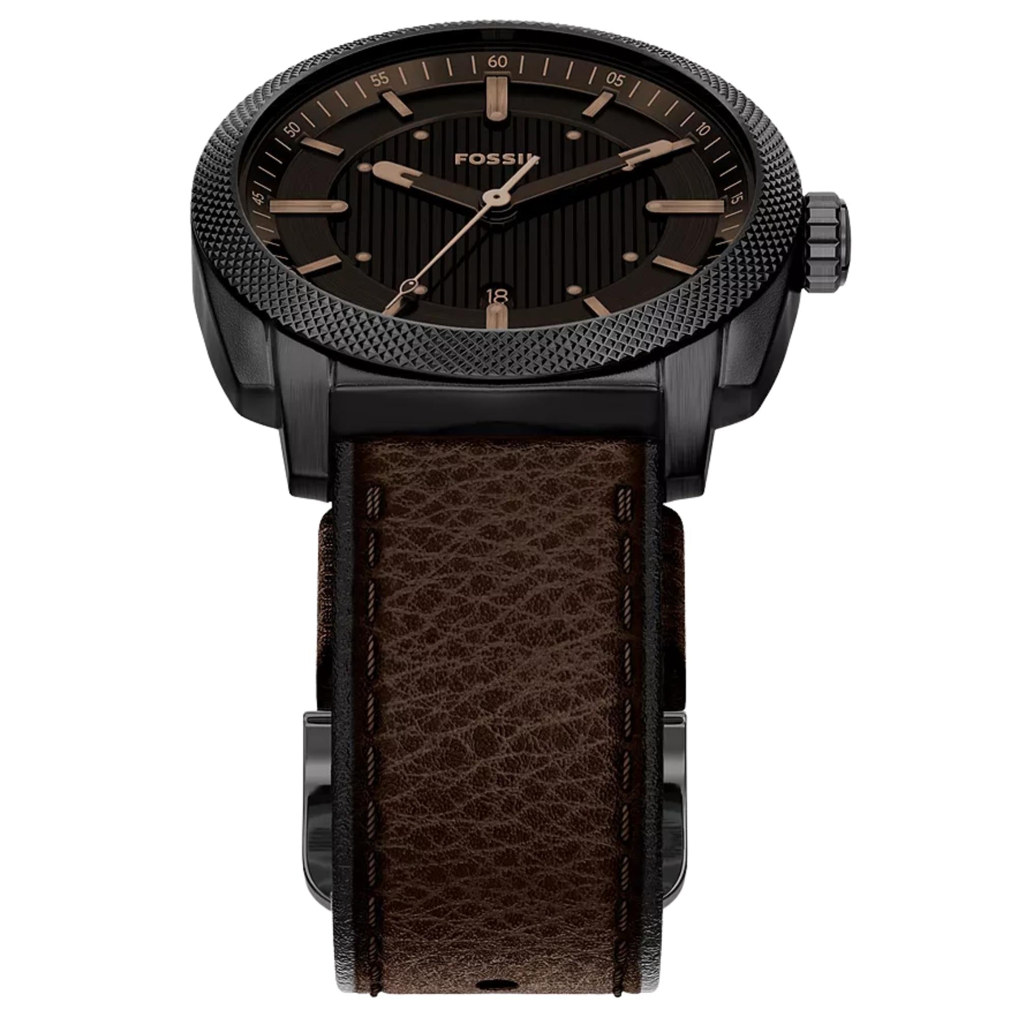 Fossil Machine 41mm Black Dial Leather Mens Quartz Watch FS6187