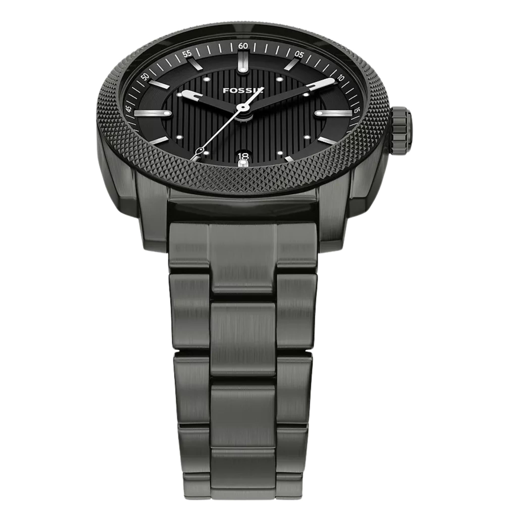 Fossil Machine 41mm Black Dial Steel Mens Quartz Watch FS6185