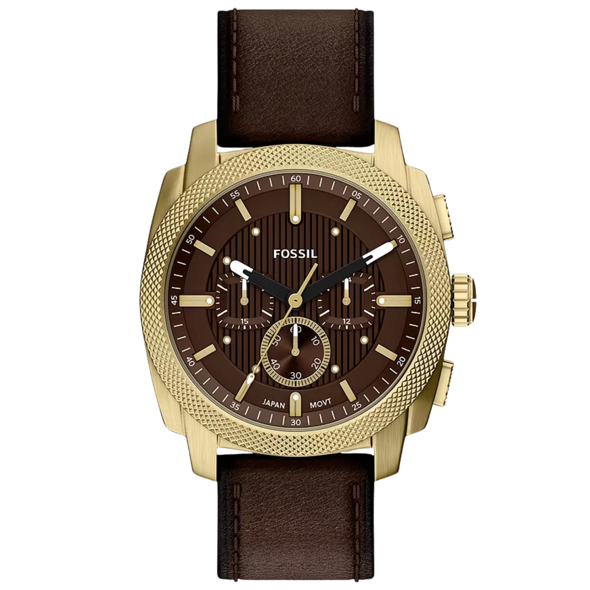 Fossil Machine 44mm Chronograph Brown Dial Leather Mens Quartz Watch FS6188