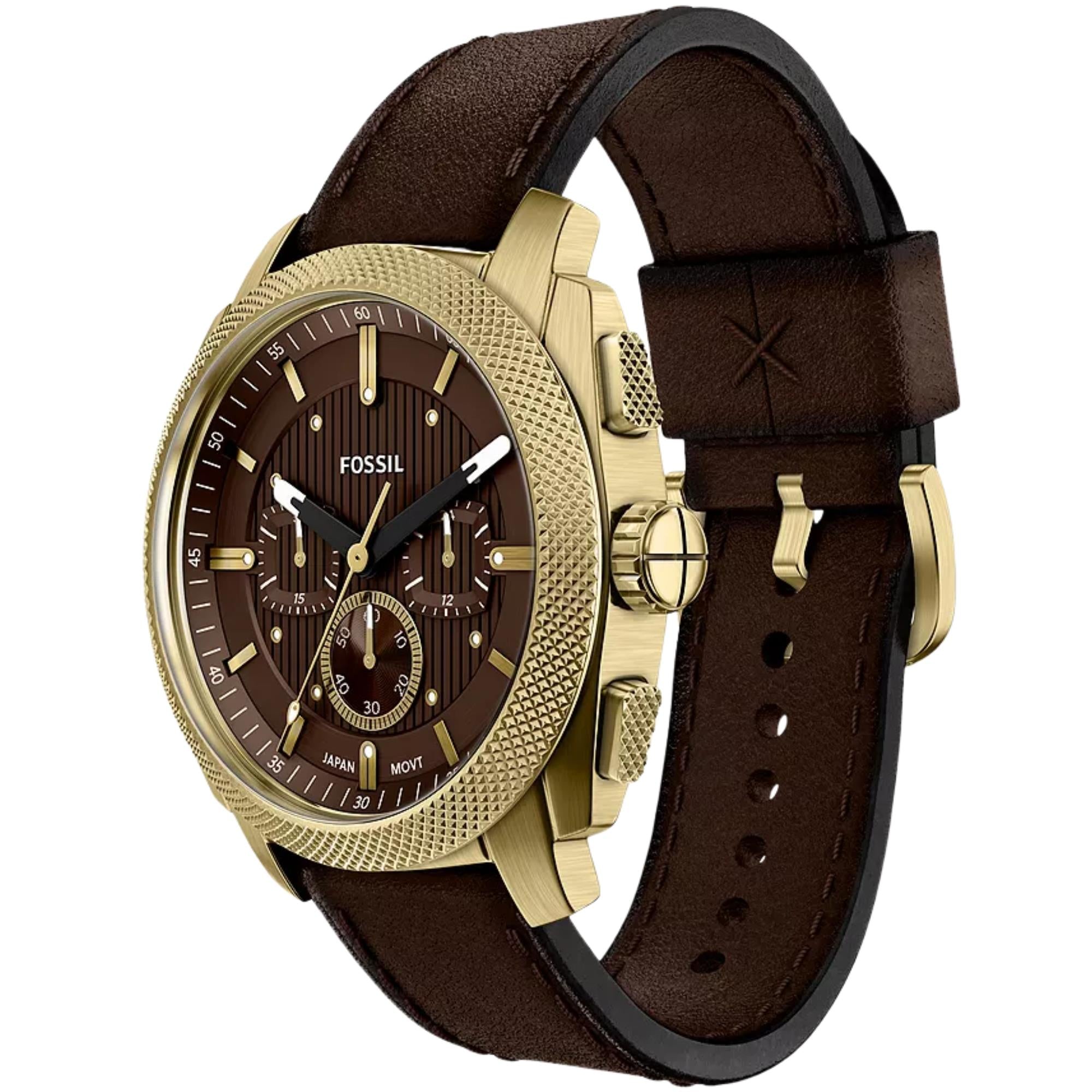 Fossil Machine 44mm Chronograph Brown Dial Leather Mens Quartz Watch FS6188