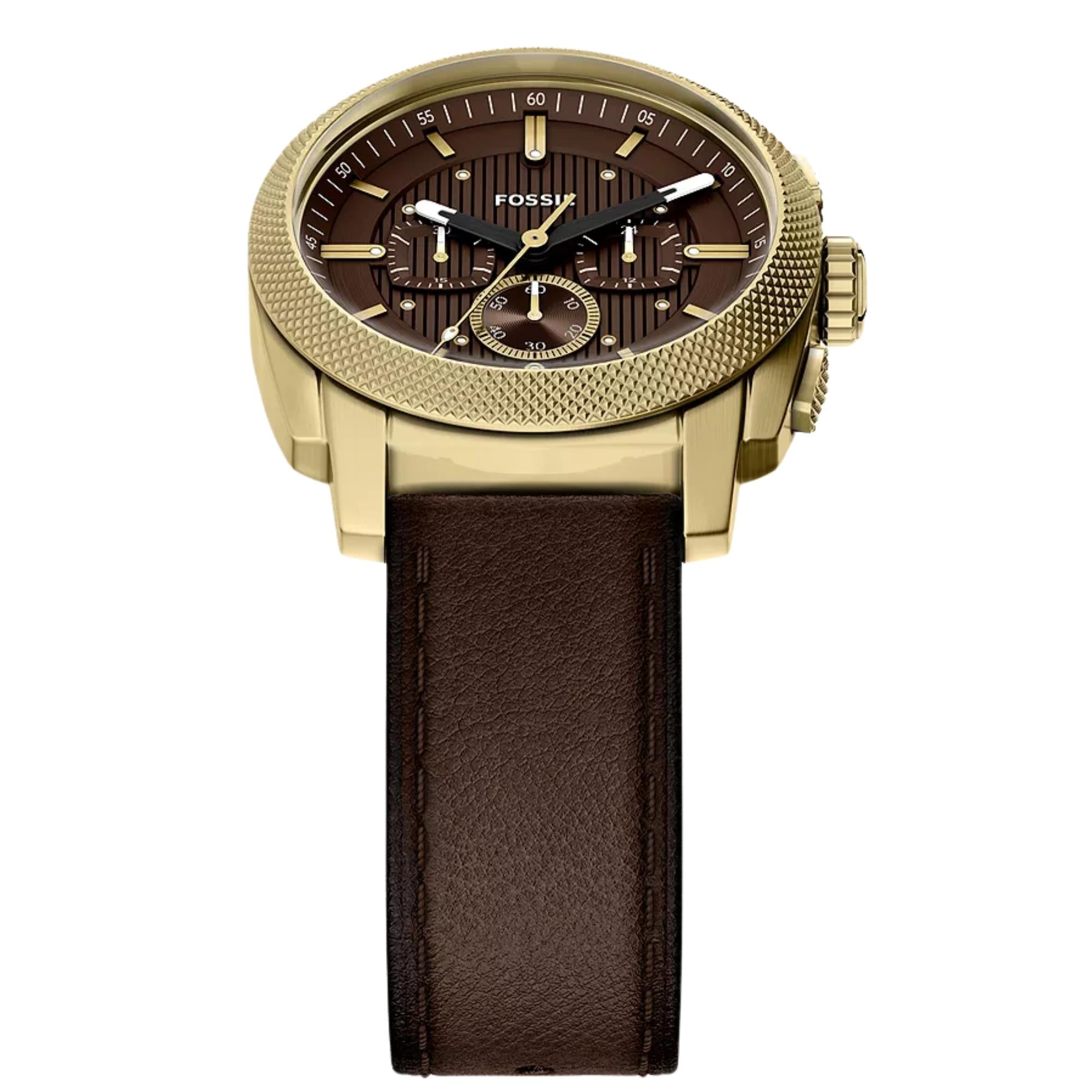 Fossil Machine 44mm Chronograph Brown Dial Leather Mens Quartz Watch FS6188