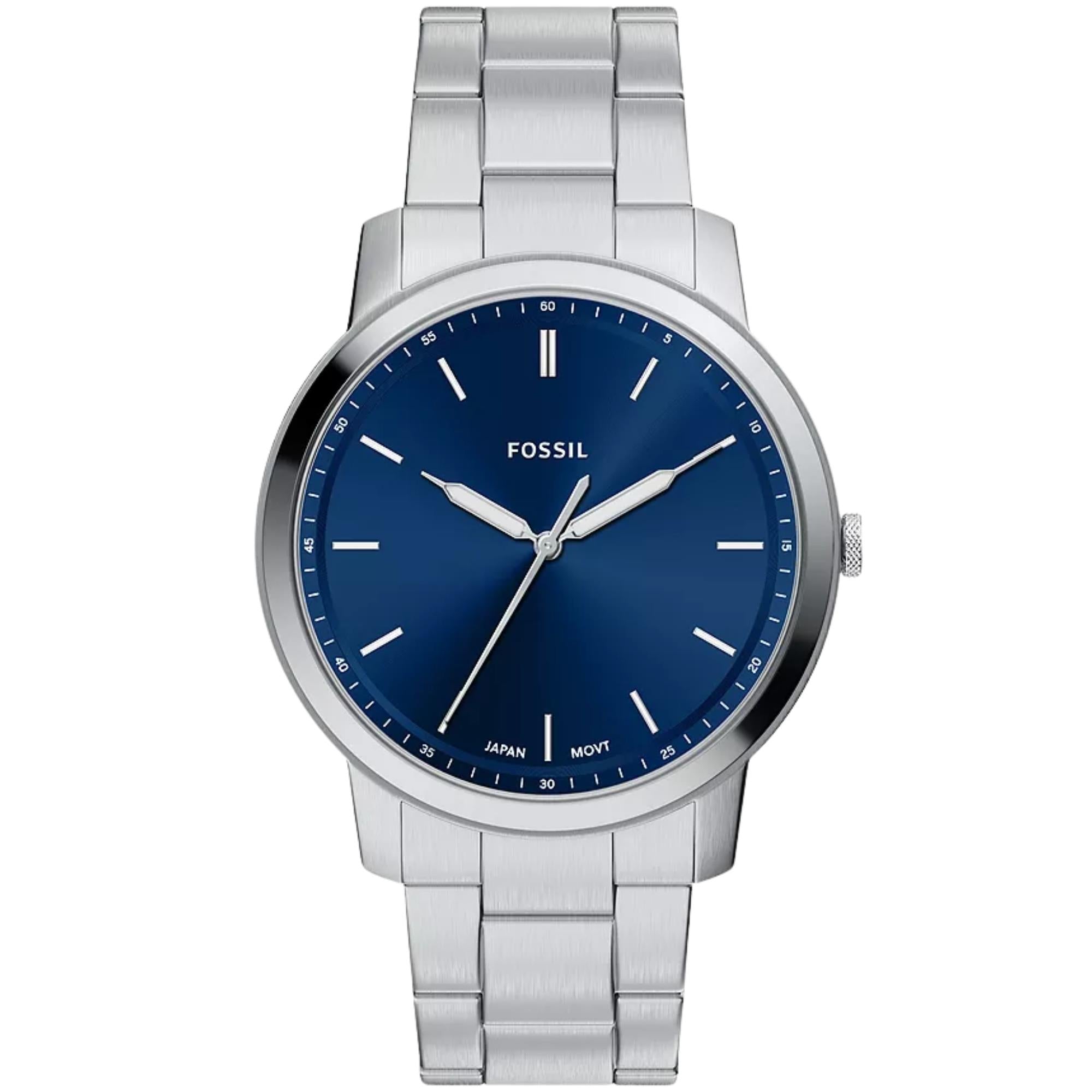 Fossil Minimalist 44mm Blue Dial Steel Mens Quartz Watch FS6180