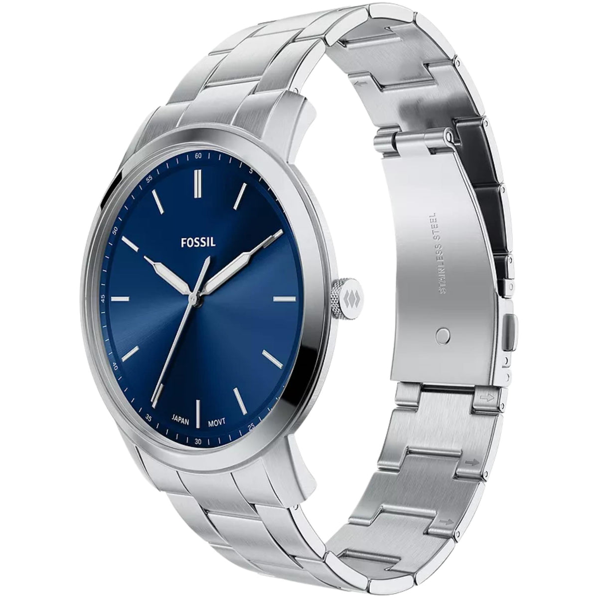 Fossil Minimalist 44mm Blue Dial Steel Mens Quartz Watch FS6180