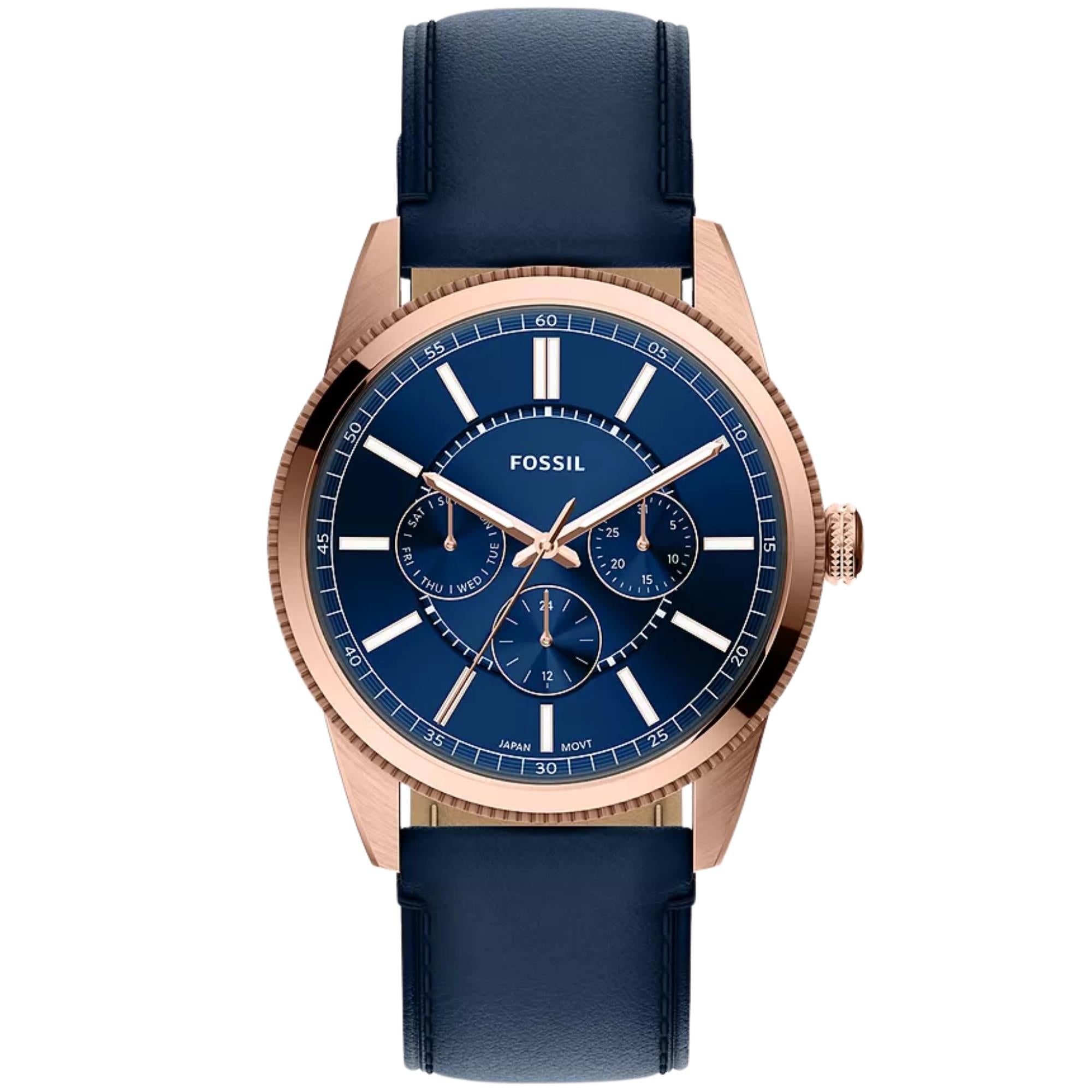 Fossil Pearson 42mm Multifunction Blue Dial Leather Mens Quartz Watch FS6196