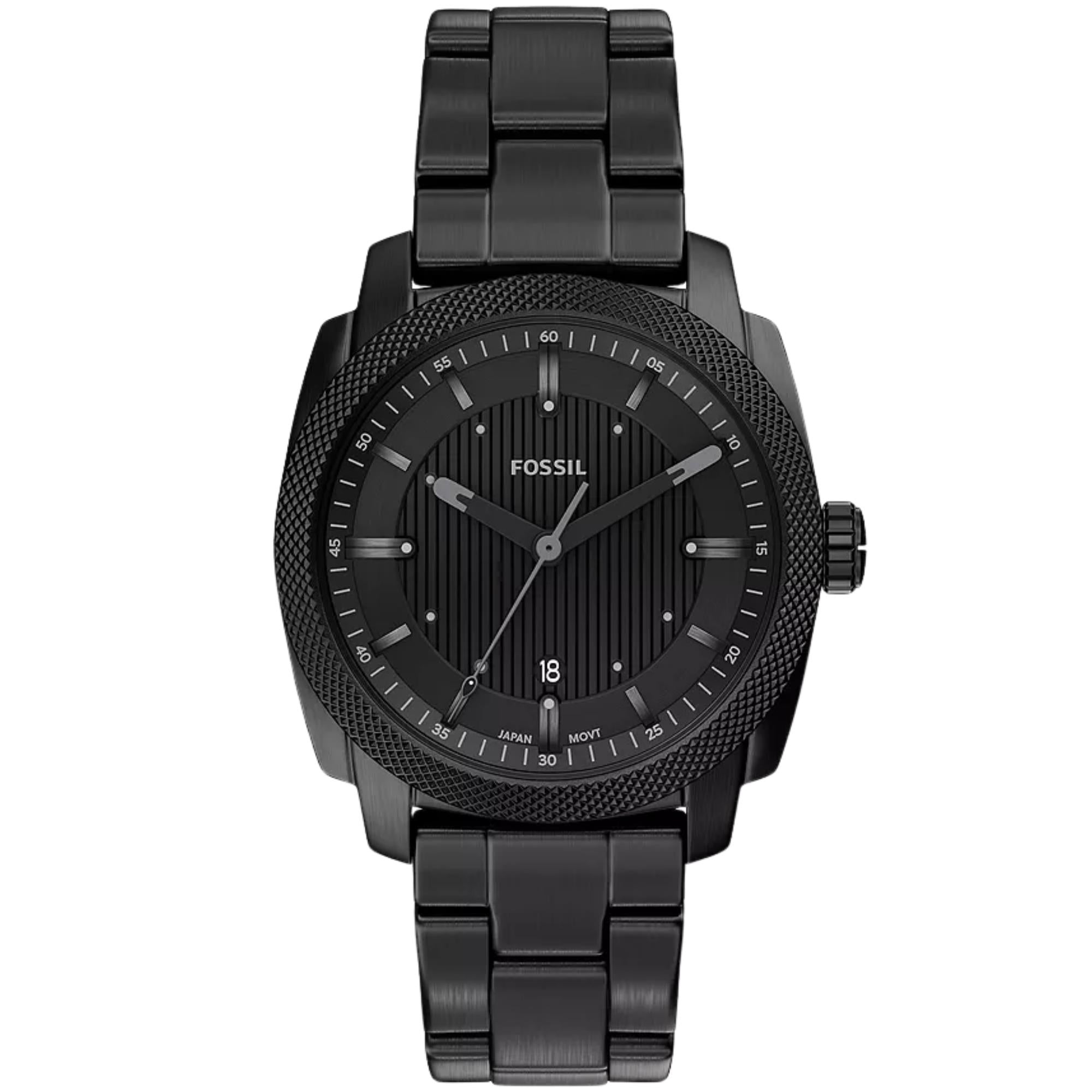 Fossil Machine 41mm Black Dial Steel Mens Quartz Watch FS6186