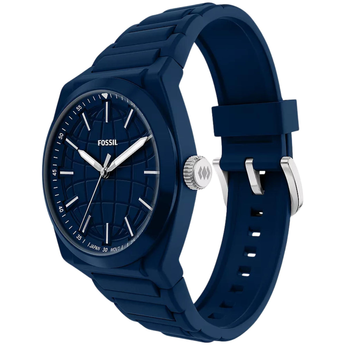Fossil Everett 42mm Blue Dial Silicone Mens Quartz Watch FS6177