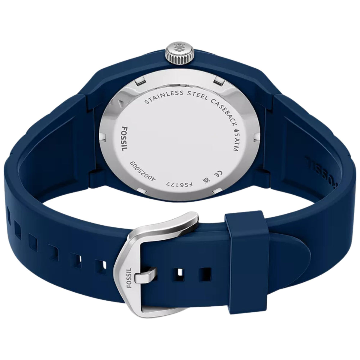 Fossil Everett 42mm Blue Dial Silicone Mens Quartz Watch FS6177