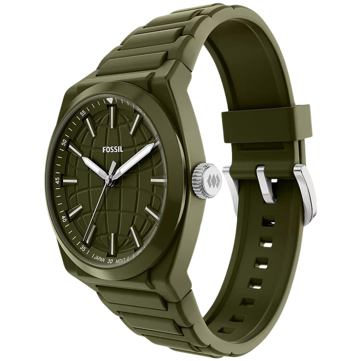 Fossil Everett 42mm Green Dial Silicone Mens Quartz Watch FS6178