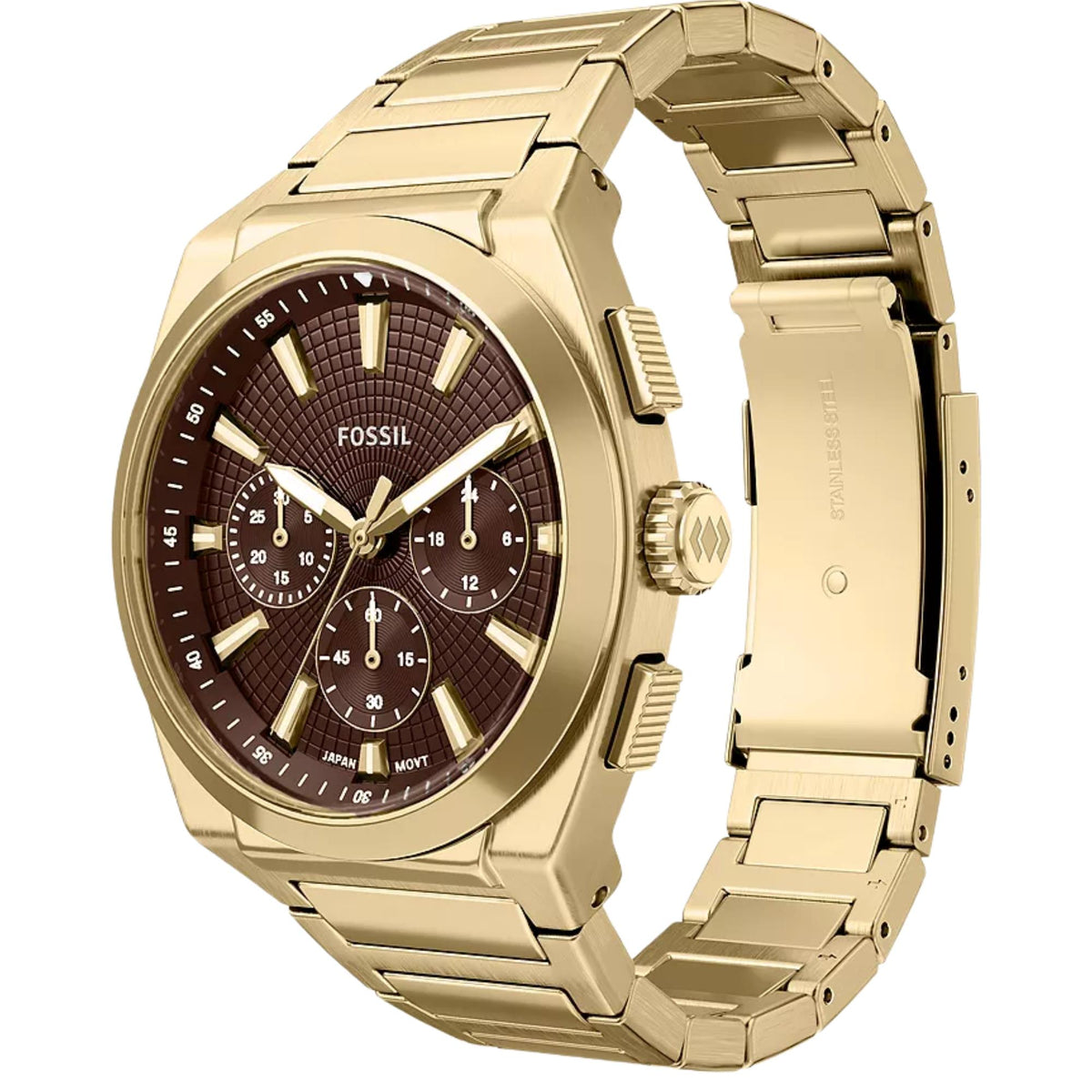 Fossil Everett 44mm Chronograph Brown Dial Steel Mens Quartz Watch FS6184