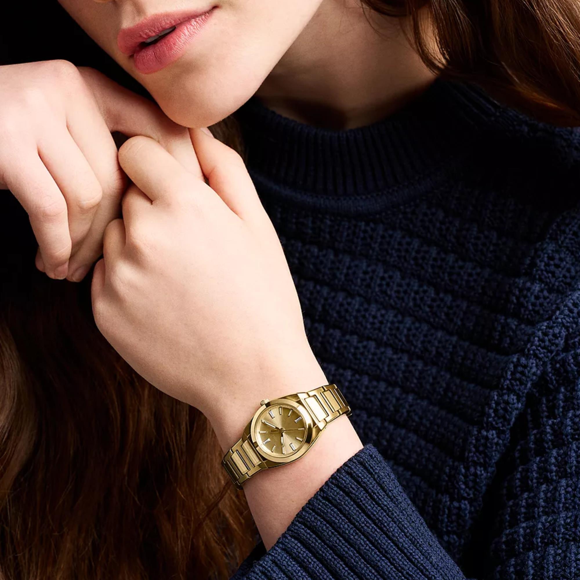 Fossil Everett 27mm Gold Dial Steel Ladies Quartz Watch ES5492