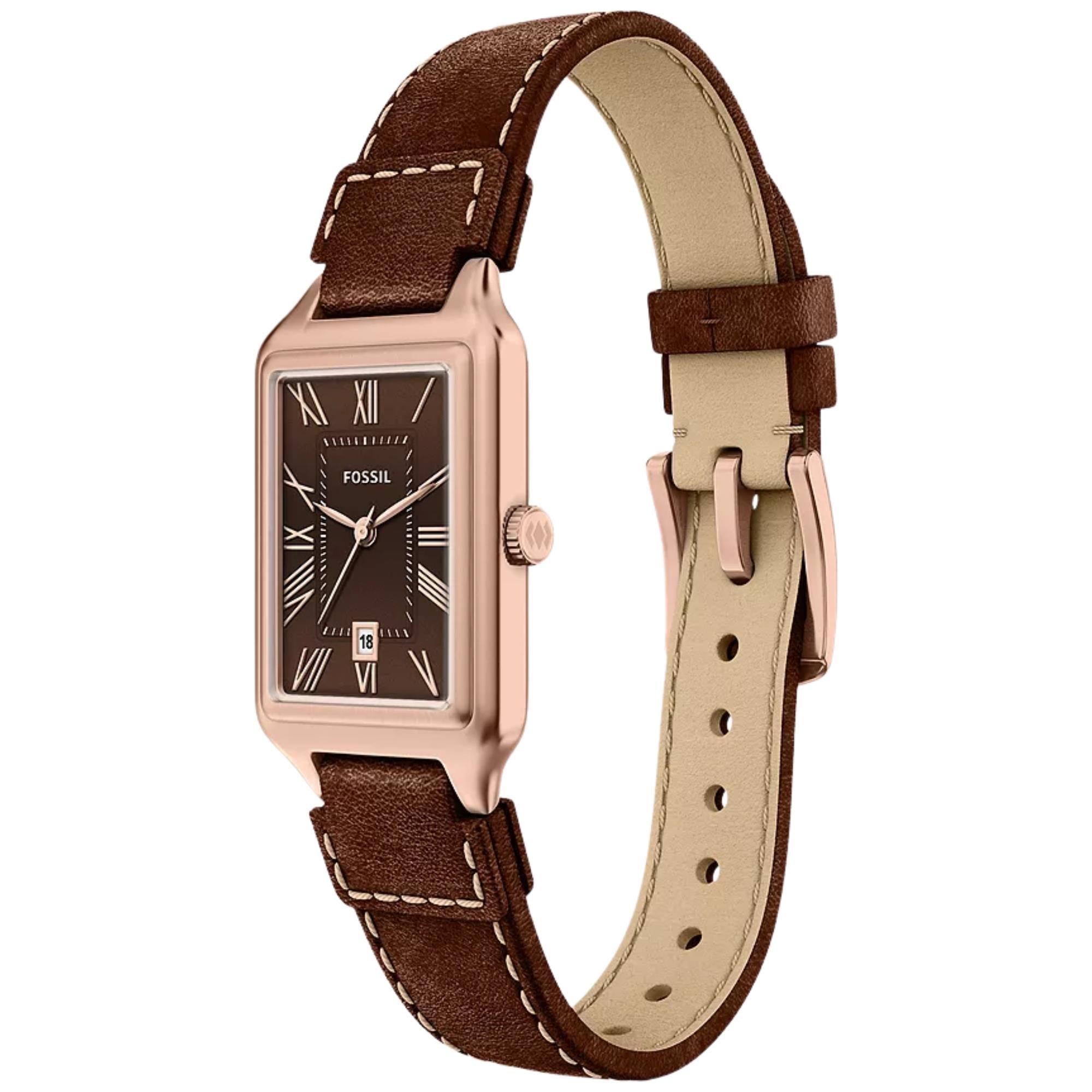 Fossil Raquel 23mm Brown Dial Leather Ladies Quartz Watch ES5503