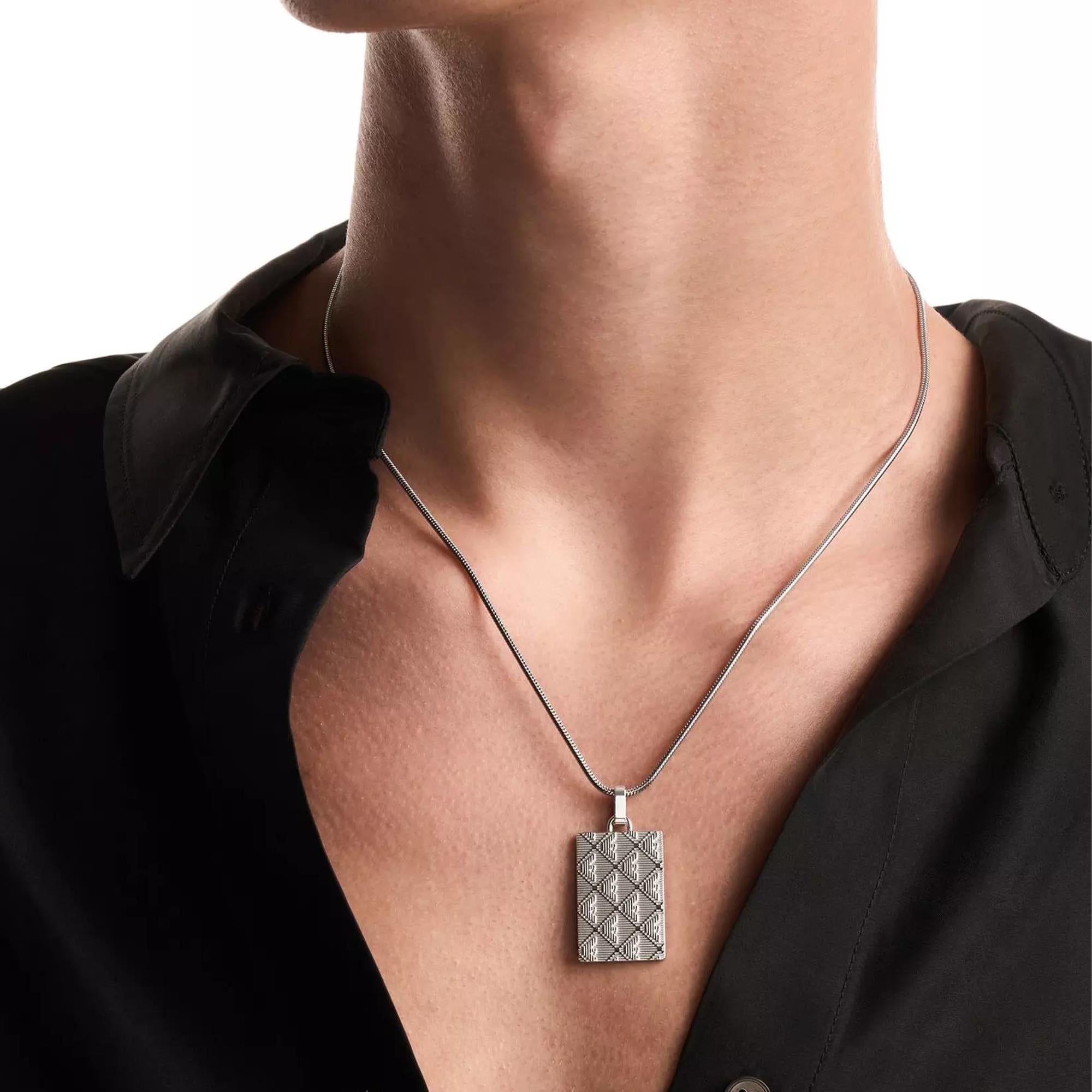 Emporio Armani Eagle Logo Silver Steel Dog Tag Mens Necklace EGS3362040