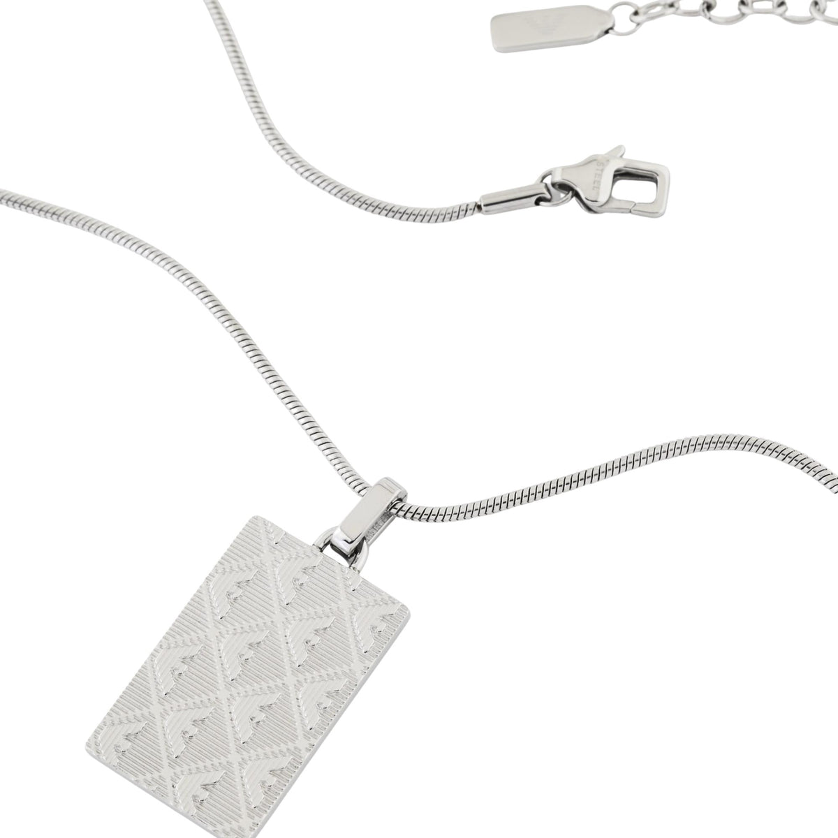 Emporio Armani Eagle Logo Silver Steel Dog Tag Mens Necklace EGS3362040
