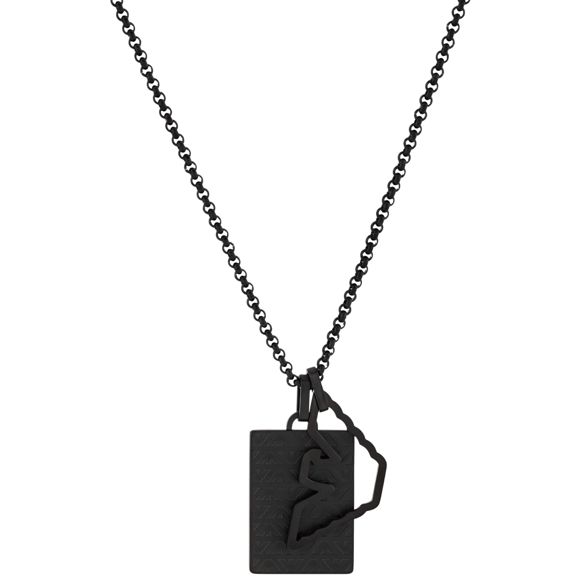 Emporio Armani Eagle Logo Black Steel Dog Tag Mens Necklace EGS3384001